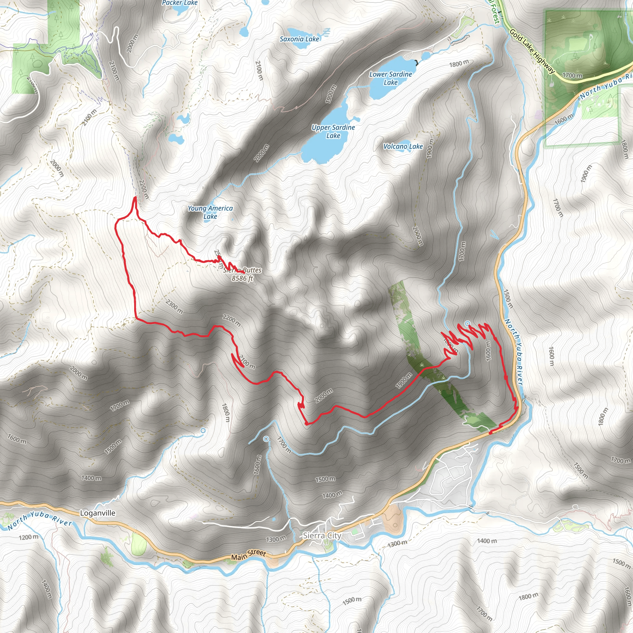 Sierra Buttes via PCT mobile static map