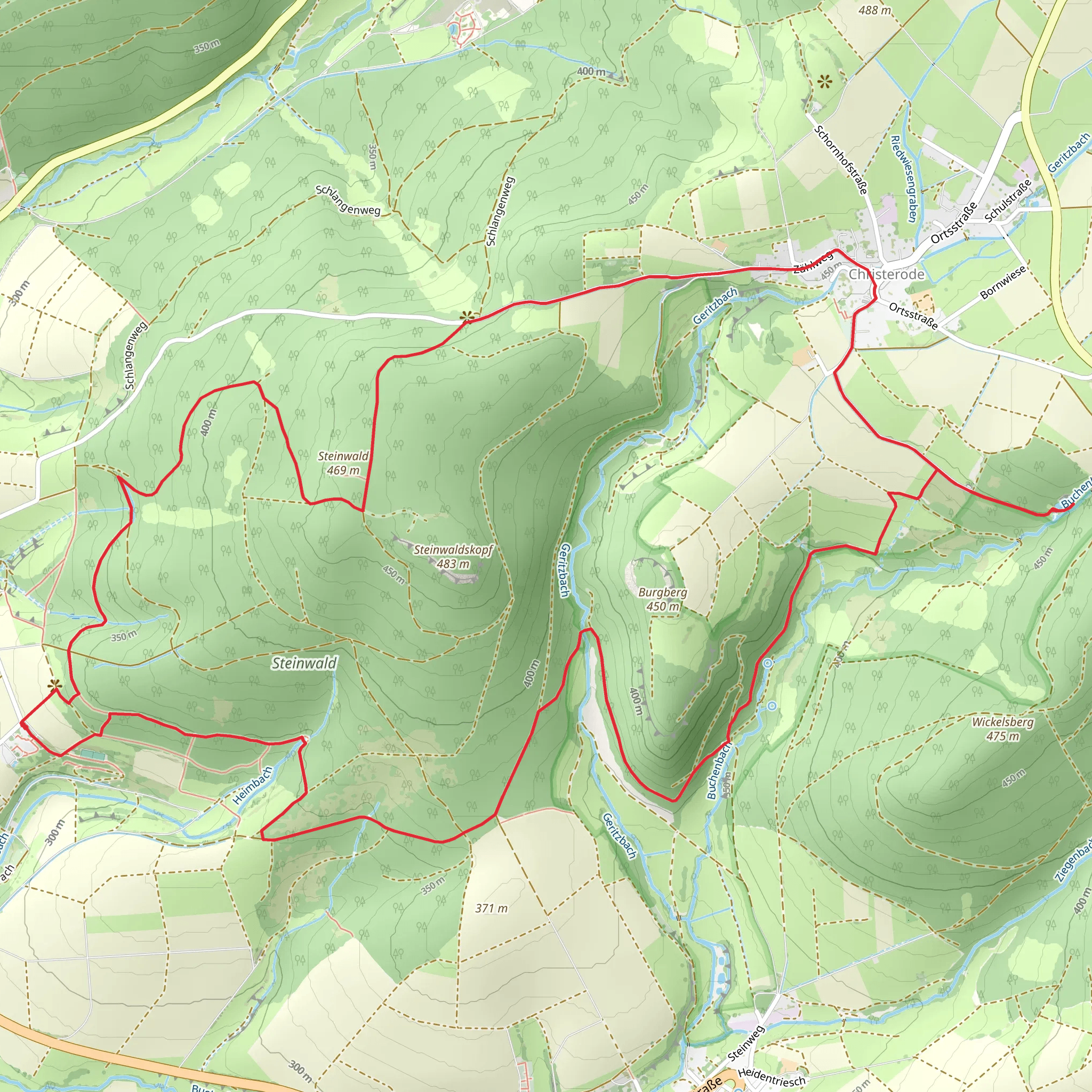 Buchenbachtal bei Christerode, Wasserfall bei Christerode and Steinwald Loop mobile static map