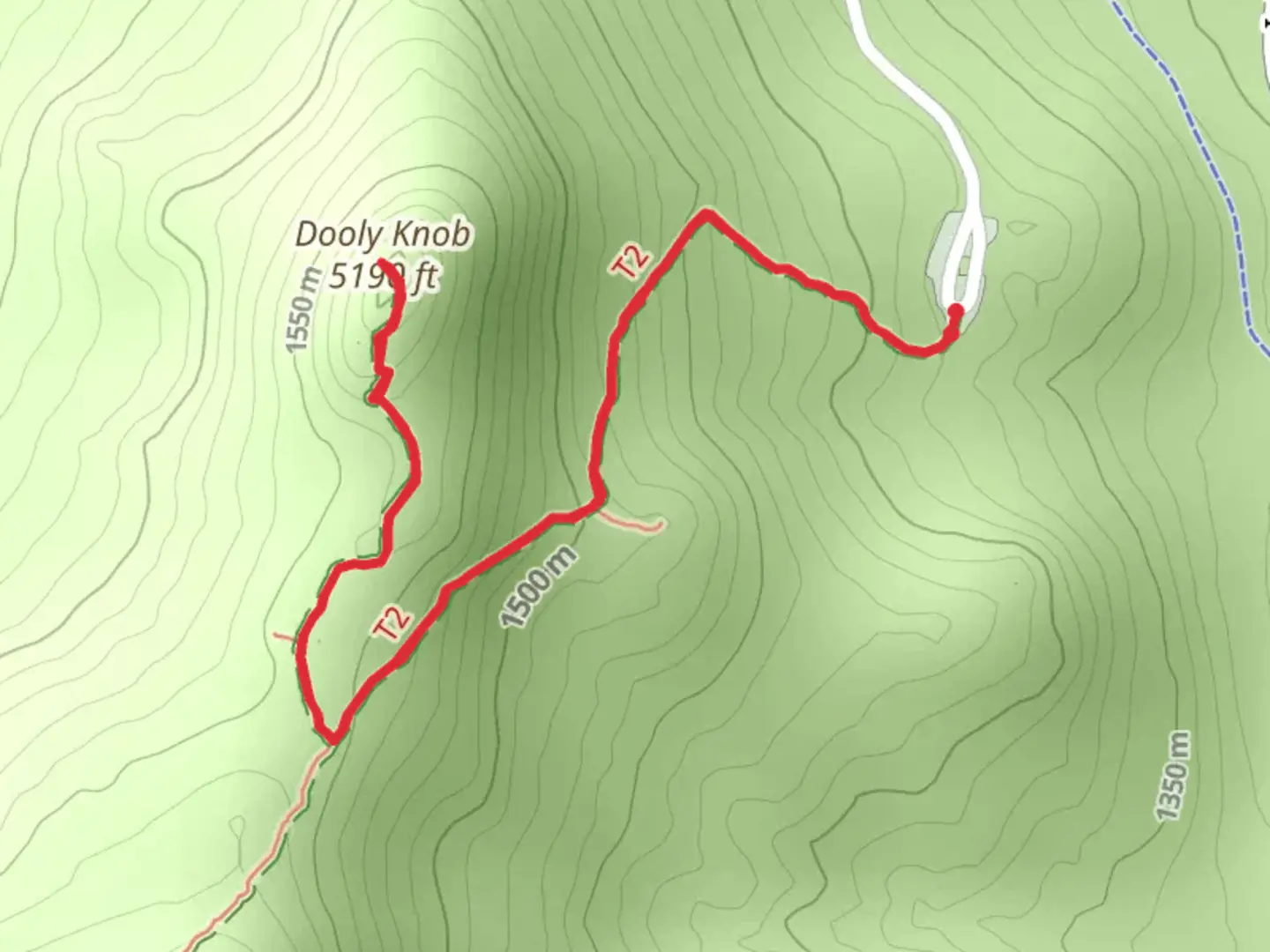 An image depicting the trail Frary Peak Trail and Dooly Knob Trail and its surrounding area.