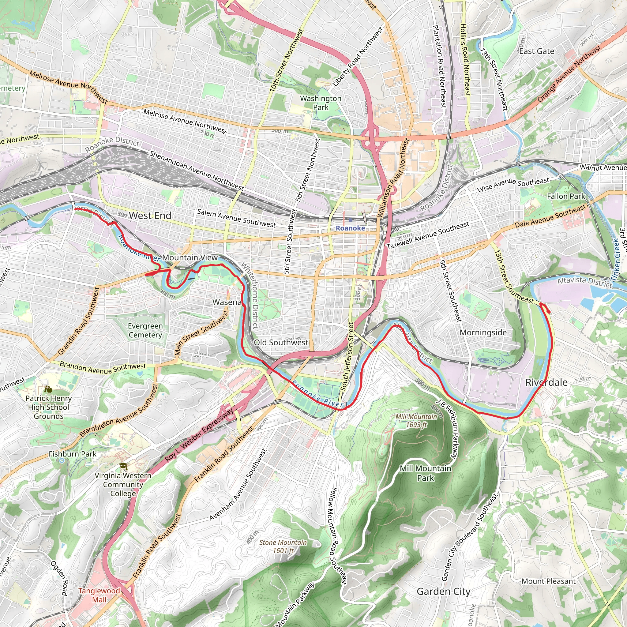 Roanoke River Greenway mobile static map