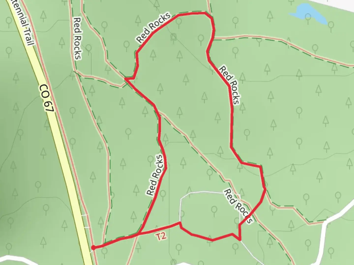 An image depicting the trail Red Rocks Loop and its surrounding area.