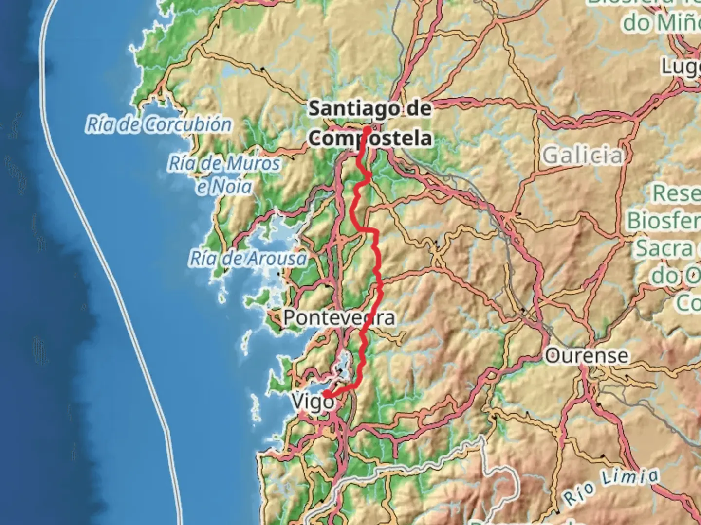 An image depicting the trail GR 94 Sendero Rural de Galicia and its surrounding area.