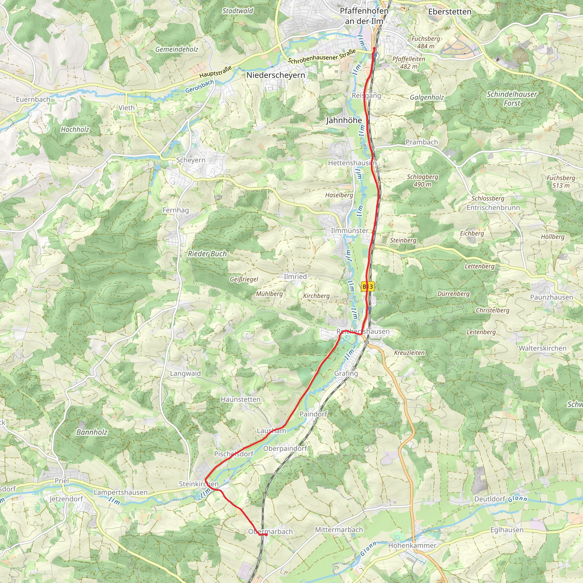 Obermarbach to Pfaffenhofen Walk mobile static map