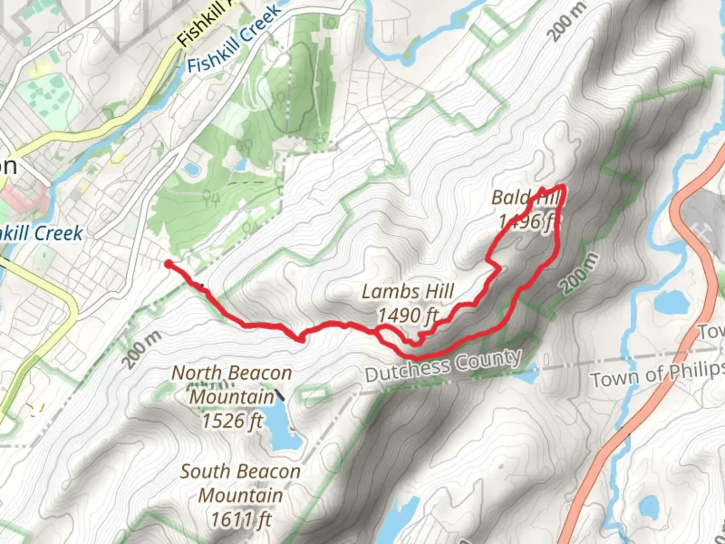 An image depicting the trail Lambs Hill and Bald Hill via Fishkill Ridge Trail and its surrounding area.