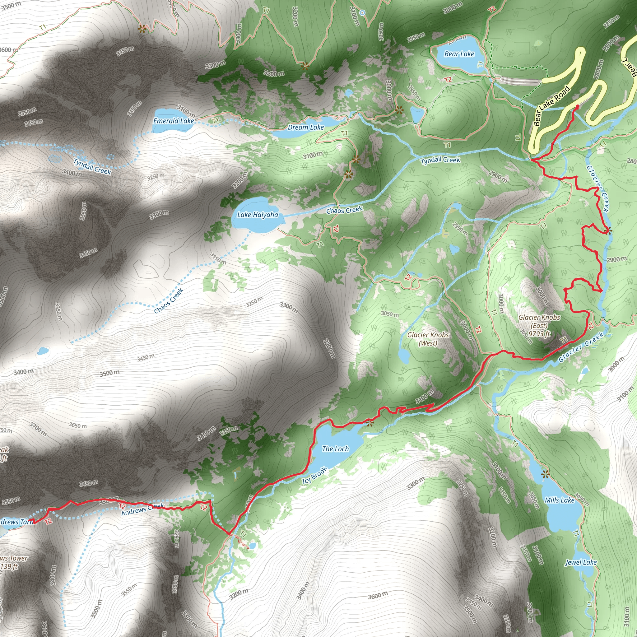 Andrews Tarn and The Loch Lake via Glacier Gorge Trail mobile static map