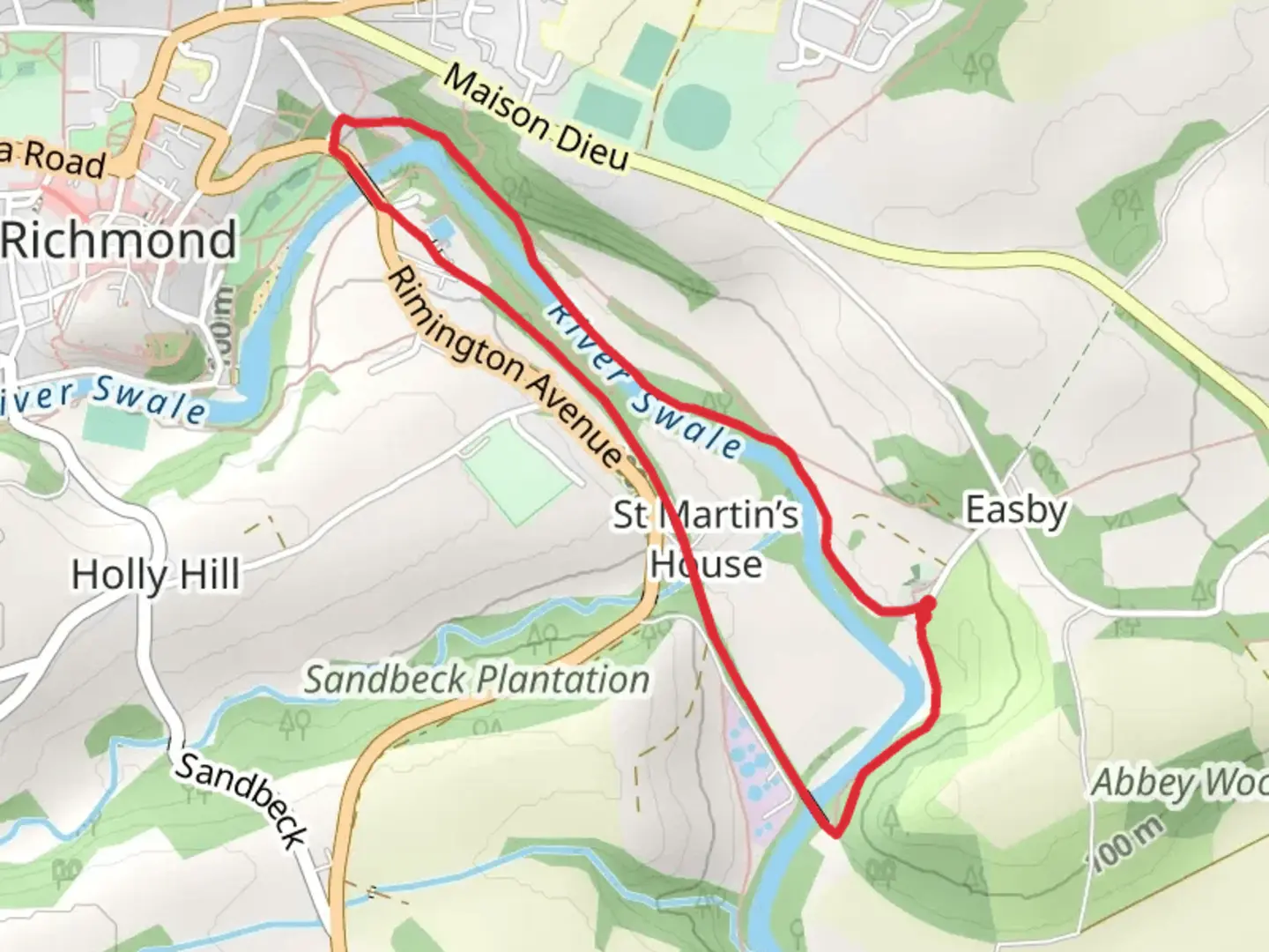 An image depicting the trail St Martin's House and River Swale Loop and its surrounding area.