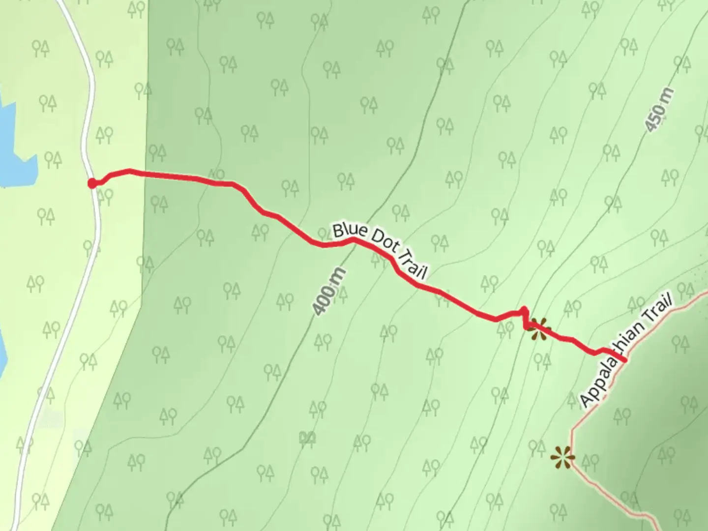 An image depicting the trail Blue Dot Trail and its surrounding area.