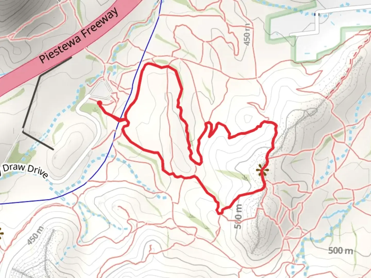 An image depicting the trail Dreamy Draw Nature Trail and Charles M Christiansen Trail Loop and its surrounding area.