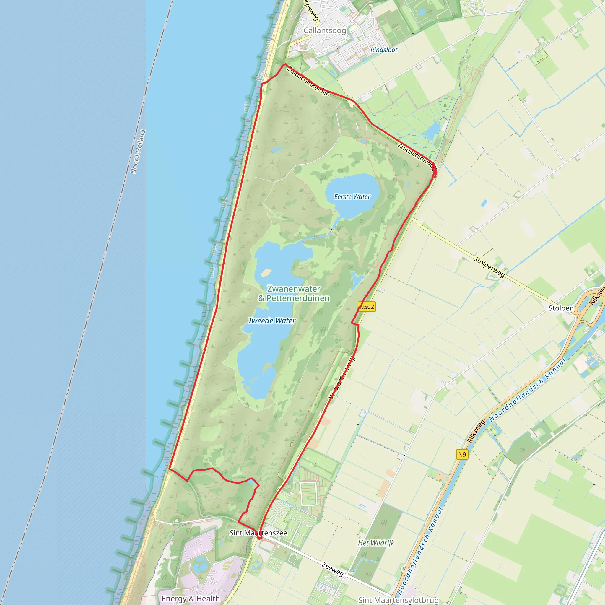 Callantsoog via Zuidschinkeldijk and Westerduin Weg mobile static map