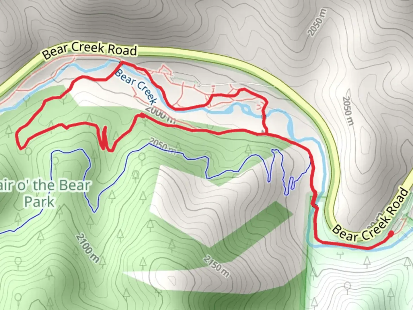 An image depicting the trail Bear Creek, Bruin Bluff and Creekside Loop Trail and its surrounding area.