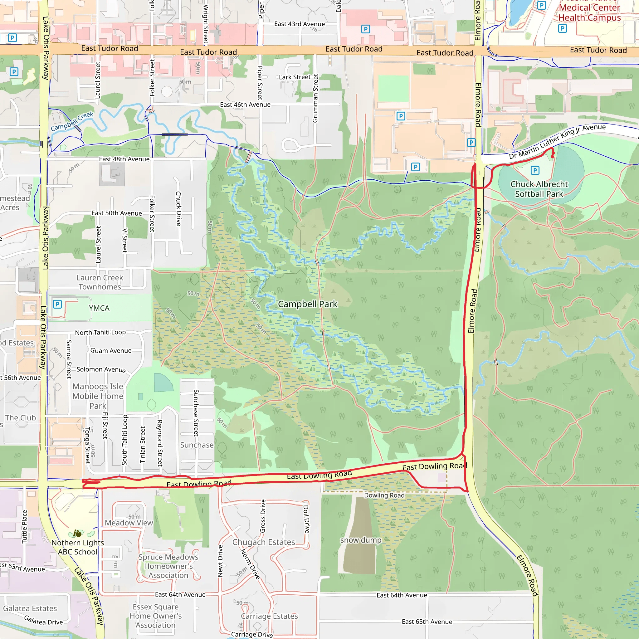 Campbell Creek Trail and Dowling Road West-East Bound Path Loop mobile static map