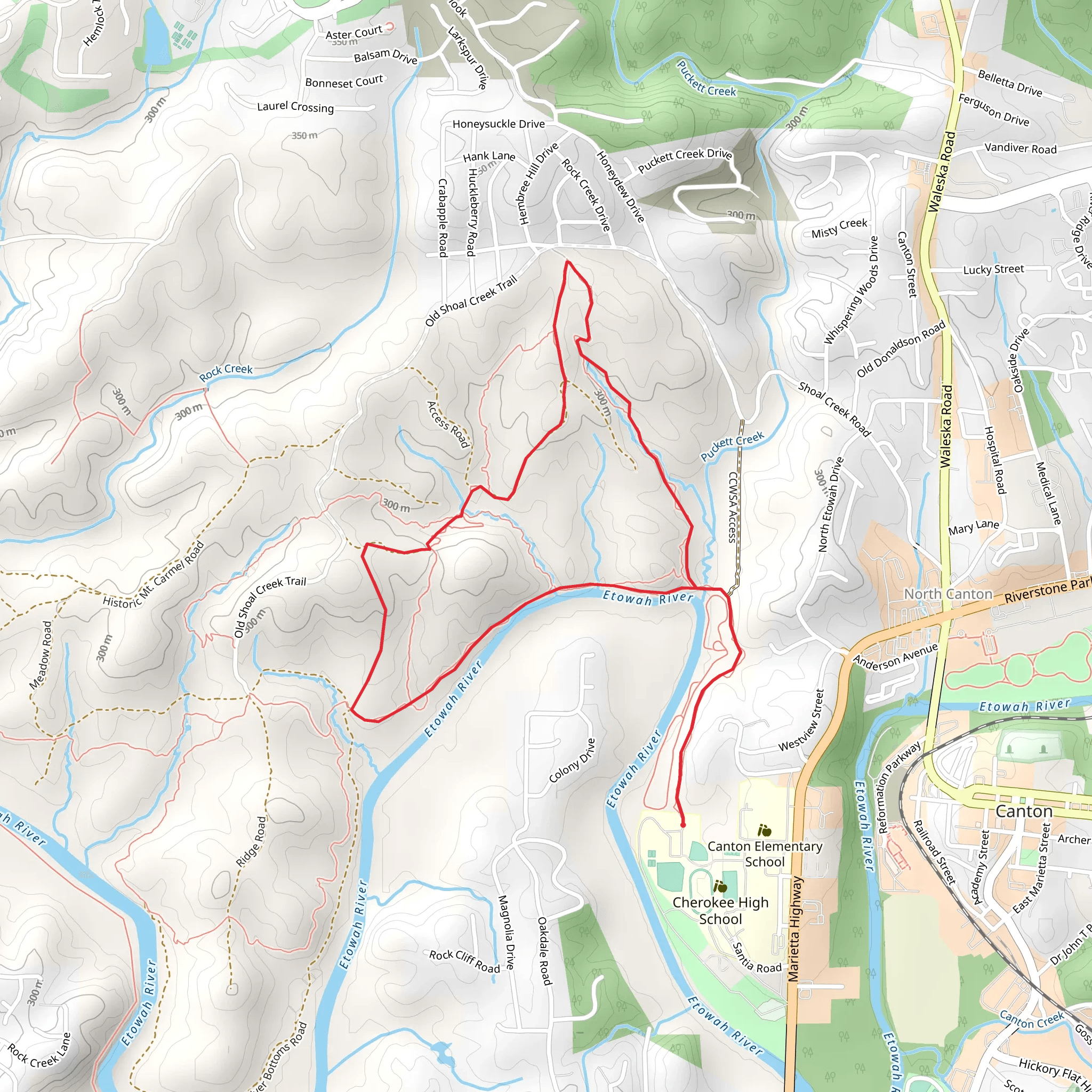 Loop along Etowah River mobile static map