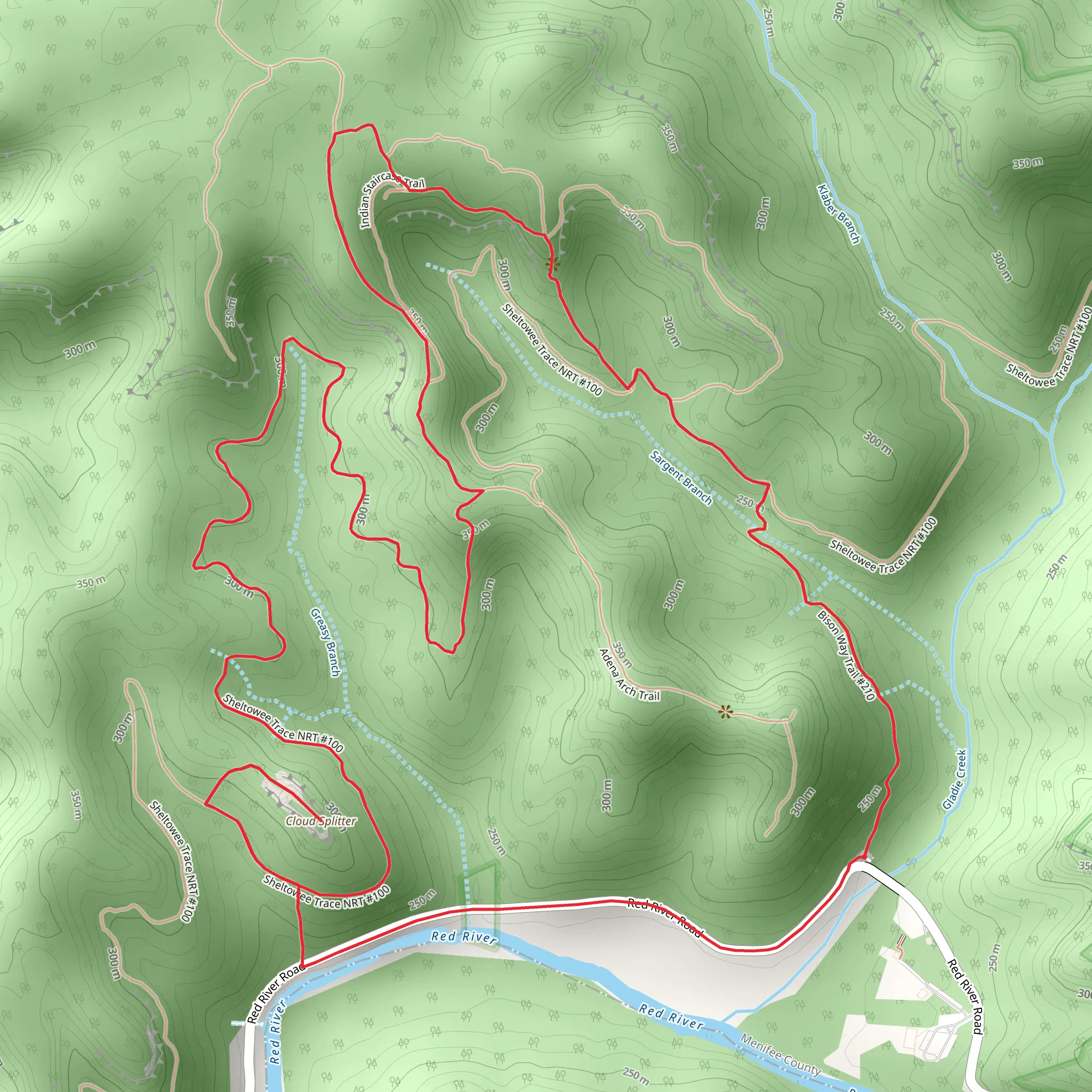 Cloud Splitter - Sheltowee Trace - Indian Staircase Loop Trail mobile static map