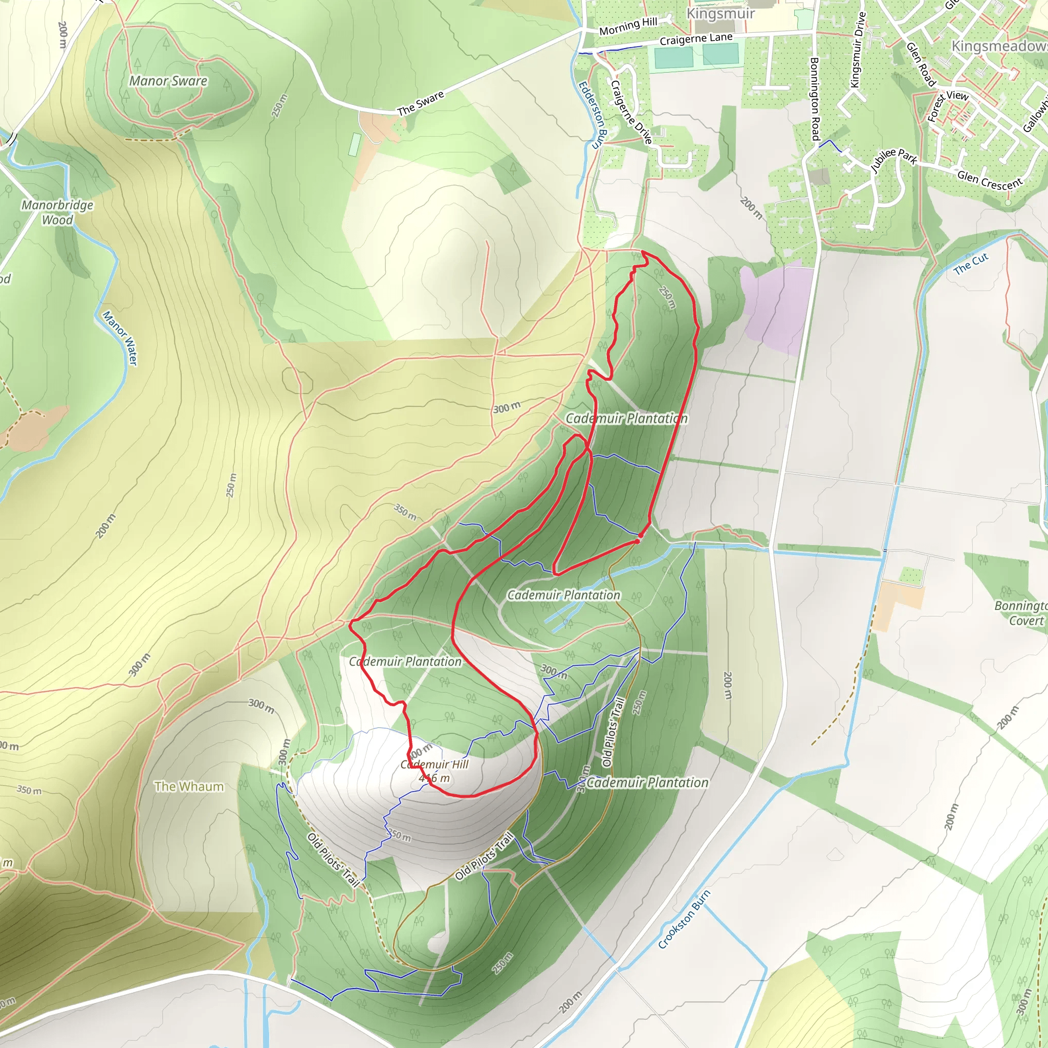 Pilots' and Cademuir Hill Loop Trail mobile static map