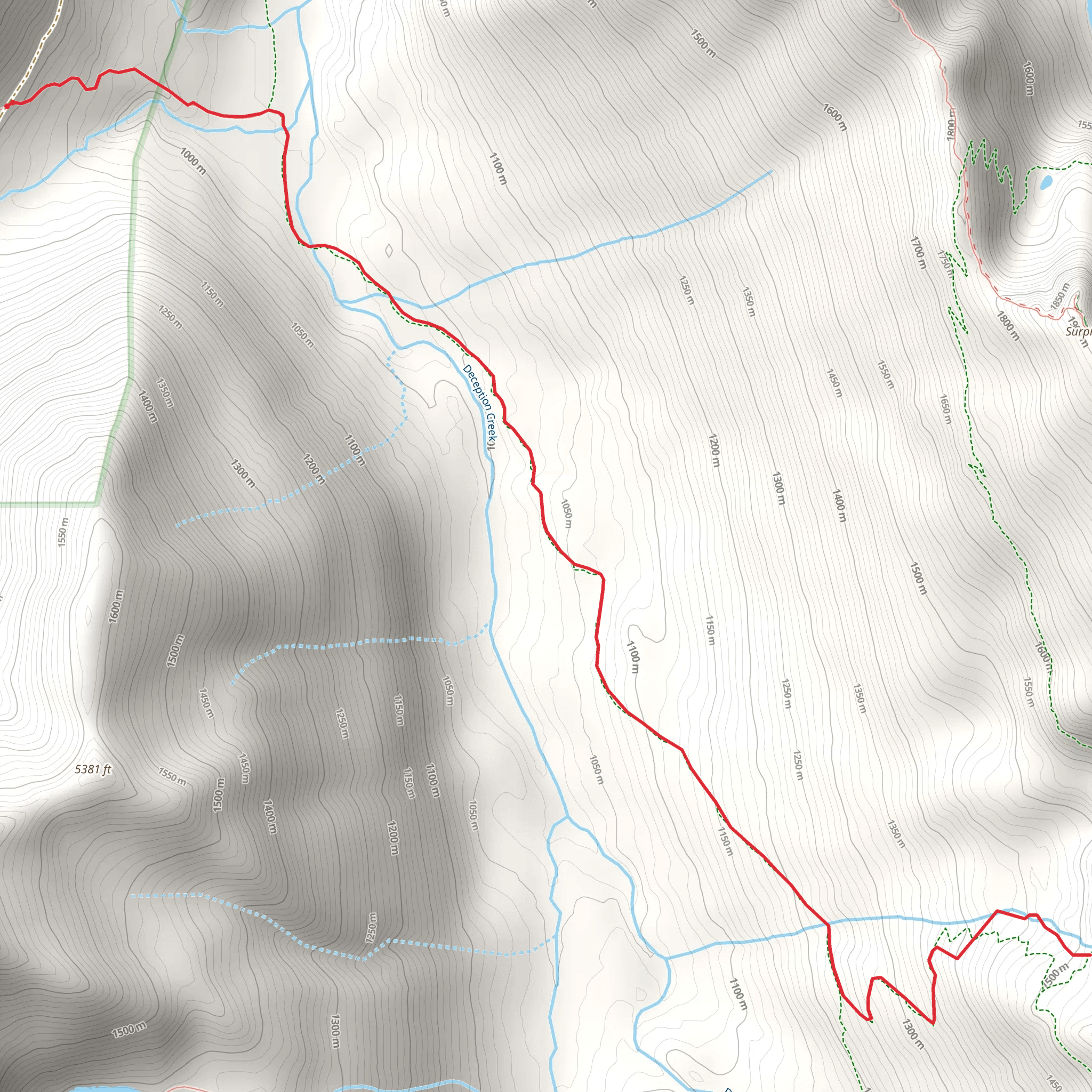 Deception Lakes via Deception Creek Trail mobile static map