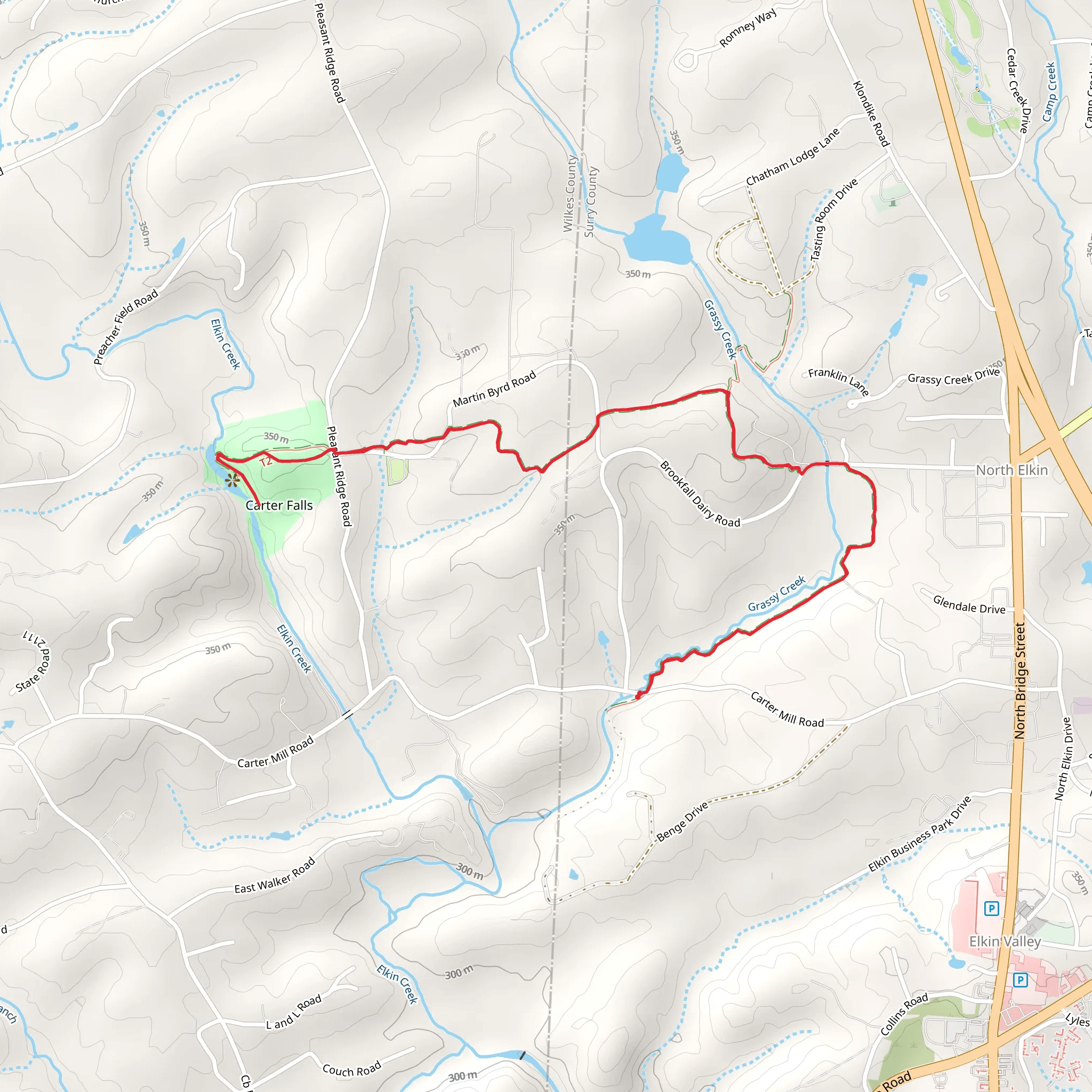 Carter Falls via Mountains-to-Sea Trail mobile static map