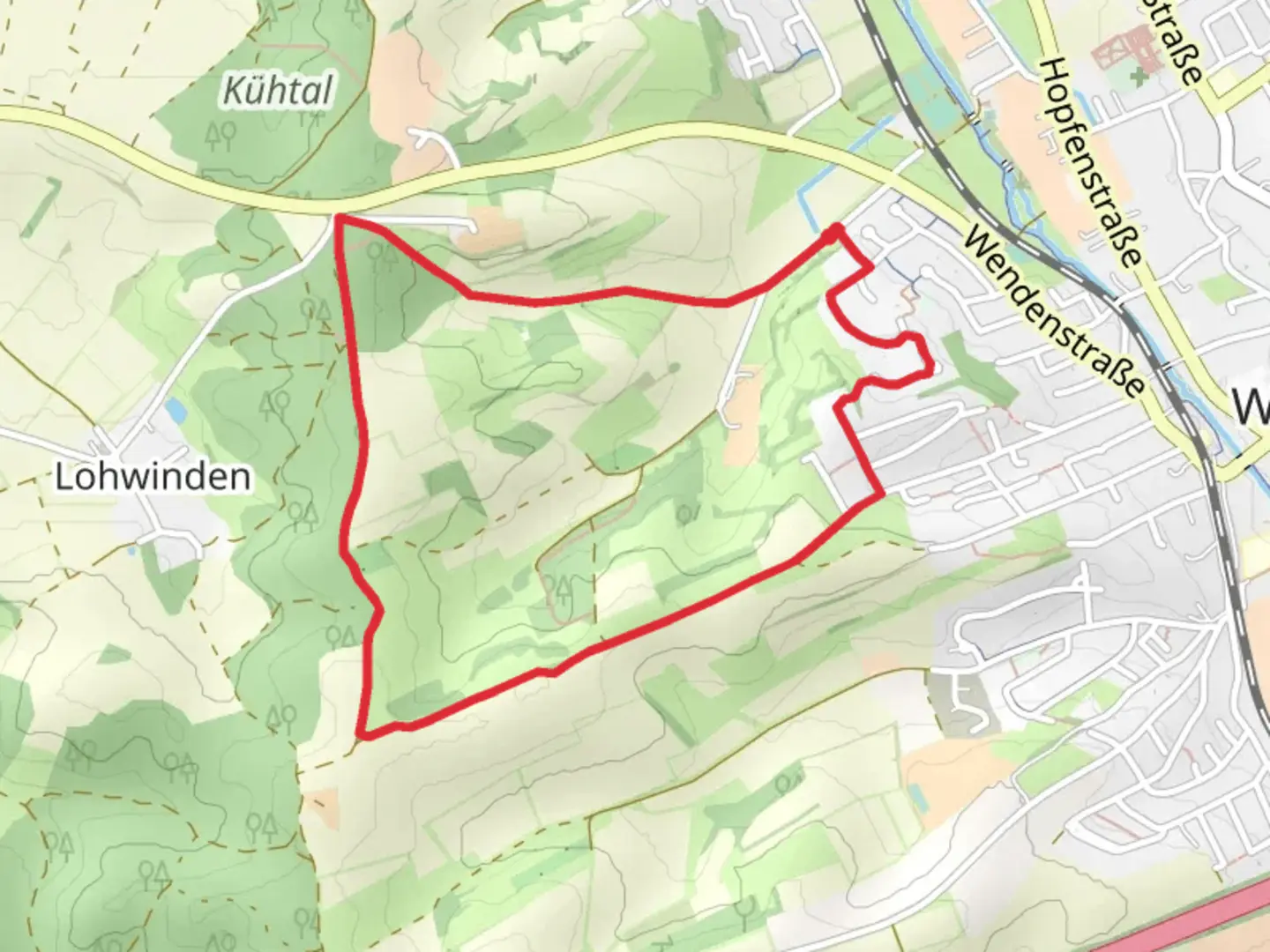 An image depicting the trail Fuchsberg and Lohwinden Loop and its surrounding area.