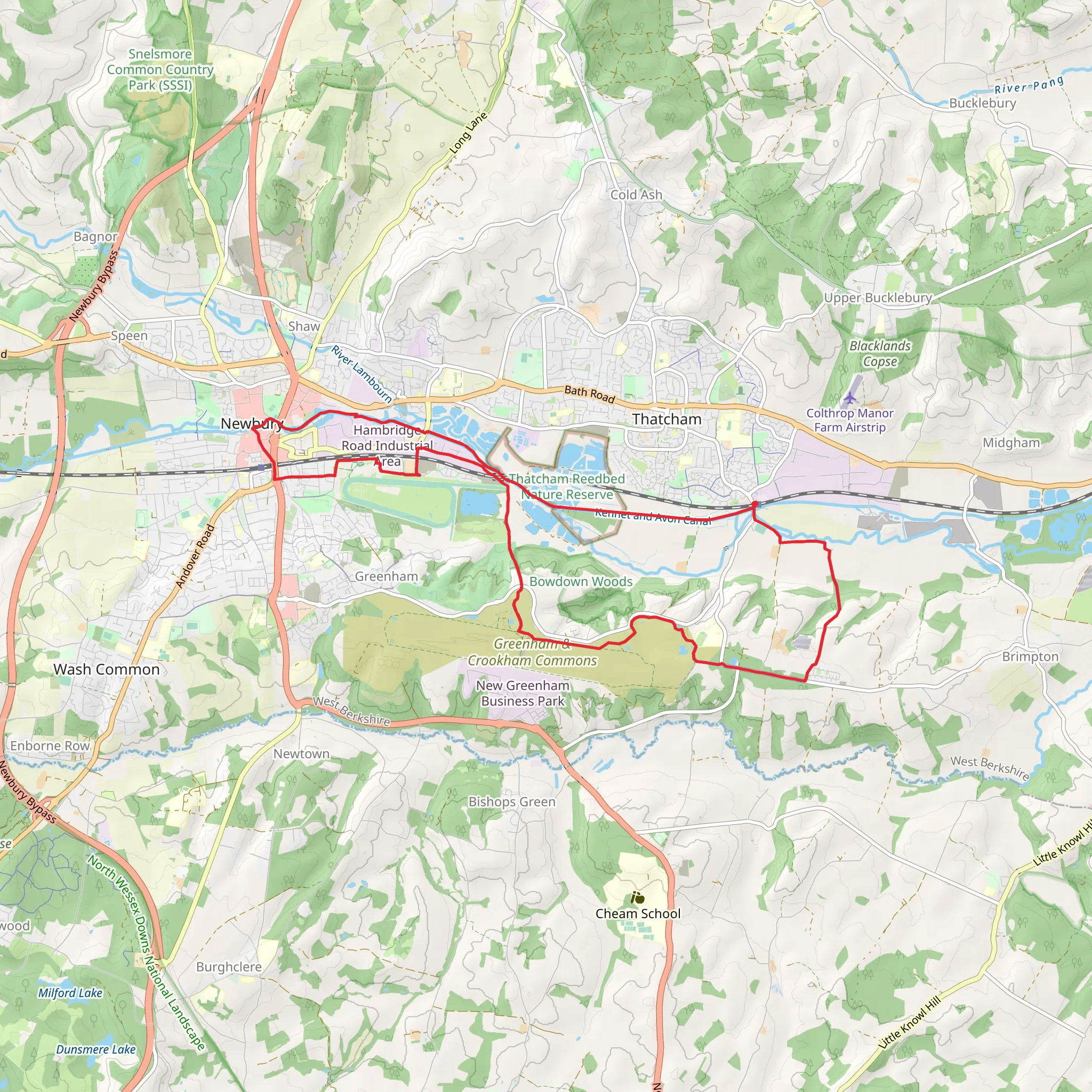 Victoria Park and Greenham and Crookham Common Nature Reserve Loop mobile static map