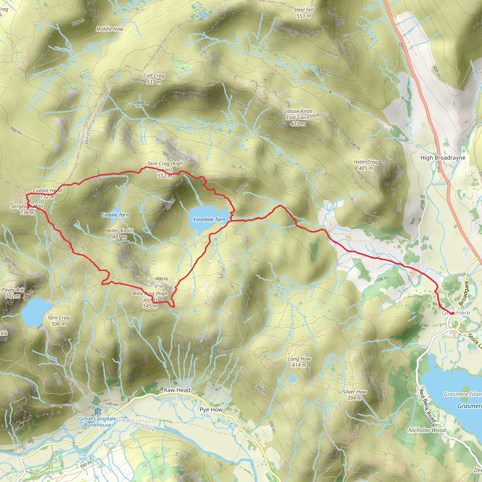 Blea Rigg, Easedale Tarn, Sergeant Man and Blea Rigg Loop mobile static map