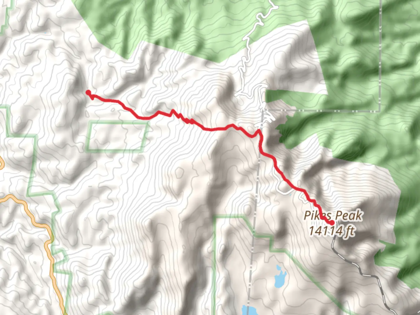 An image depicting the trail Pikes Peak via The Crags Trail and its surrounding area.