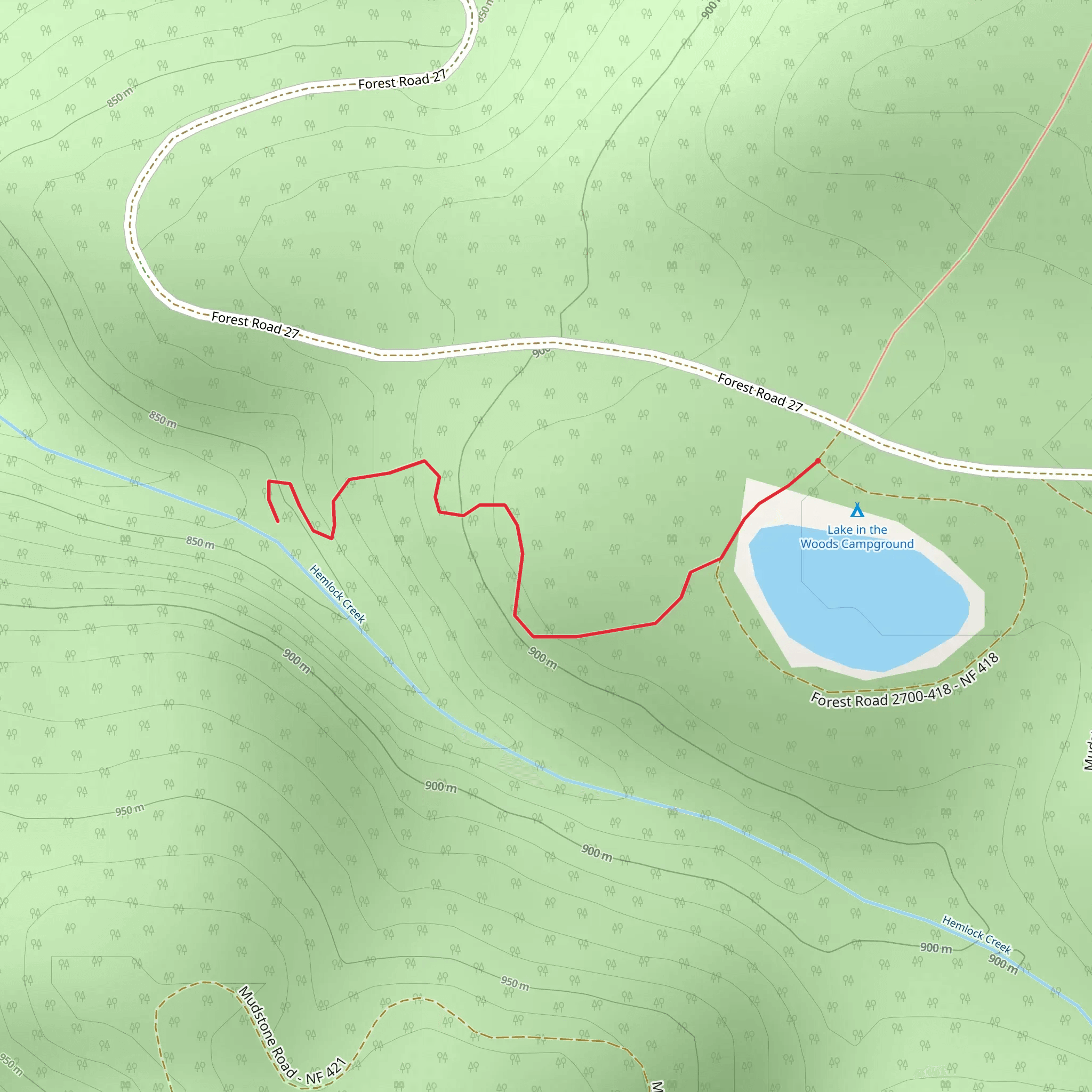Hemlock Creek from Lake in Woods Campground mobile static map