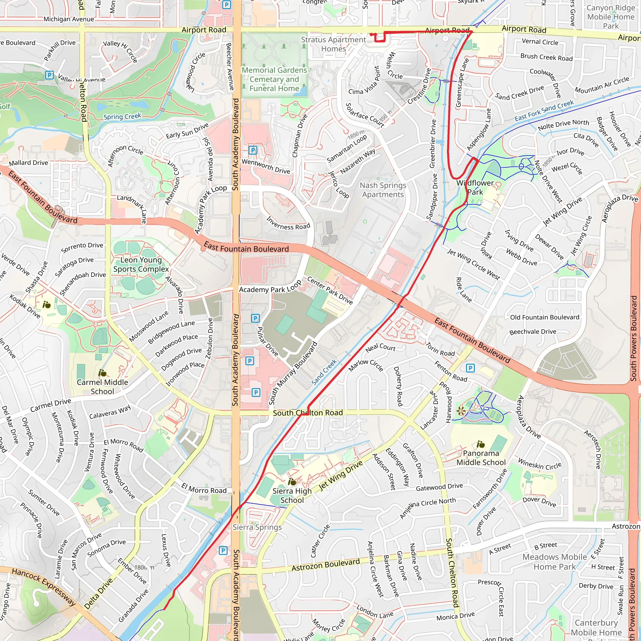 Sand Creek Trail Out and Back mobile static map