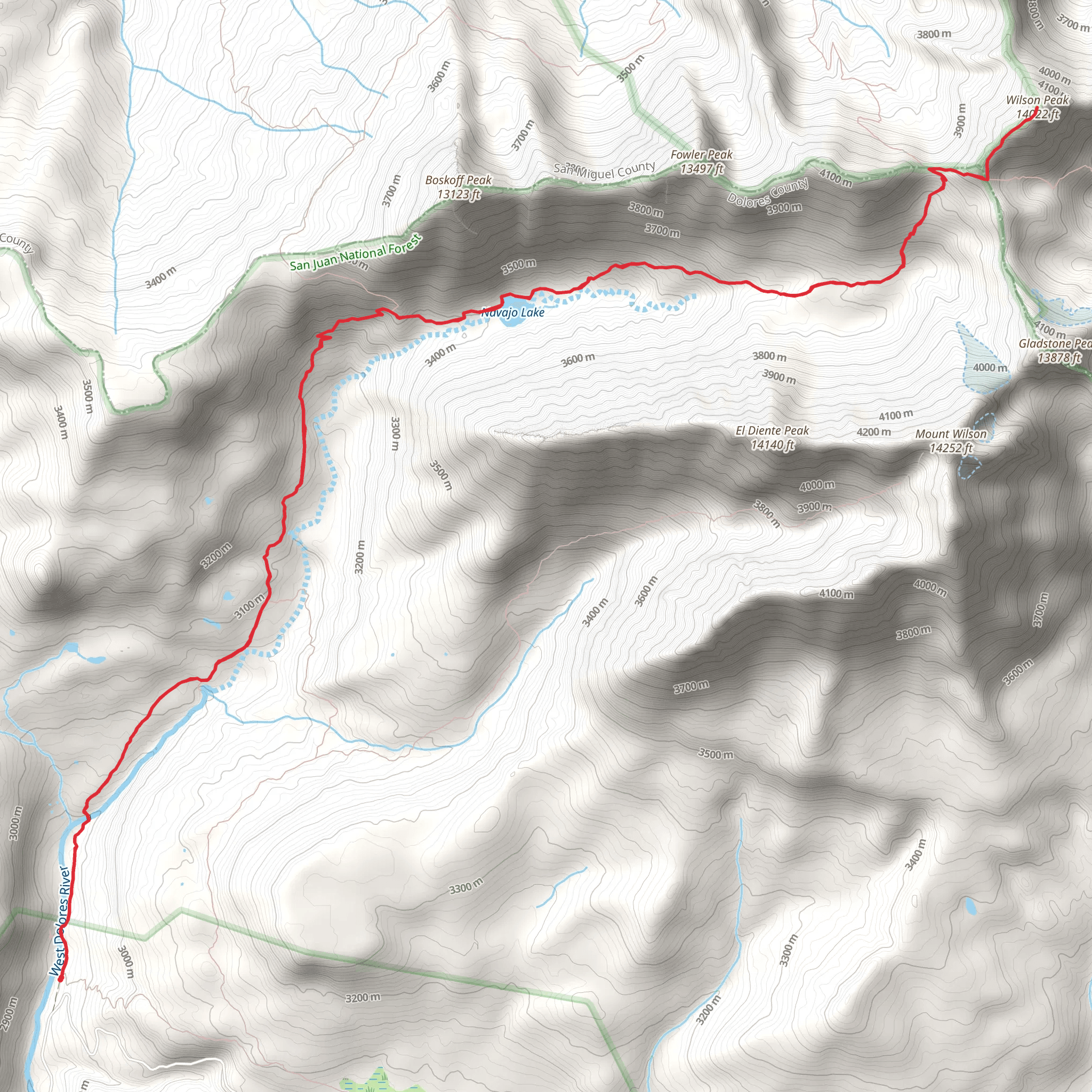 Wilson Peak via Navajo Lake mobile static map