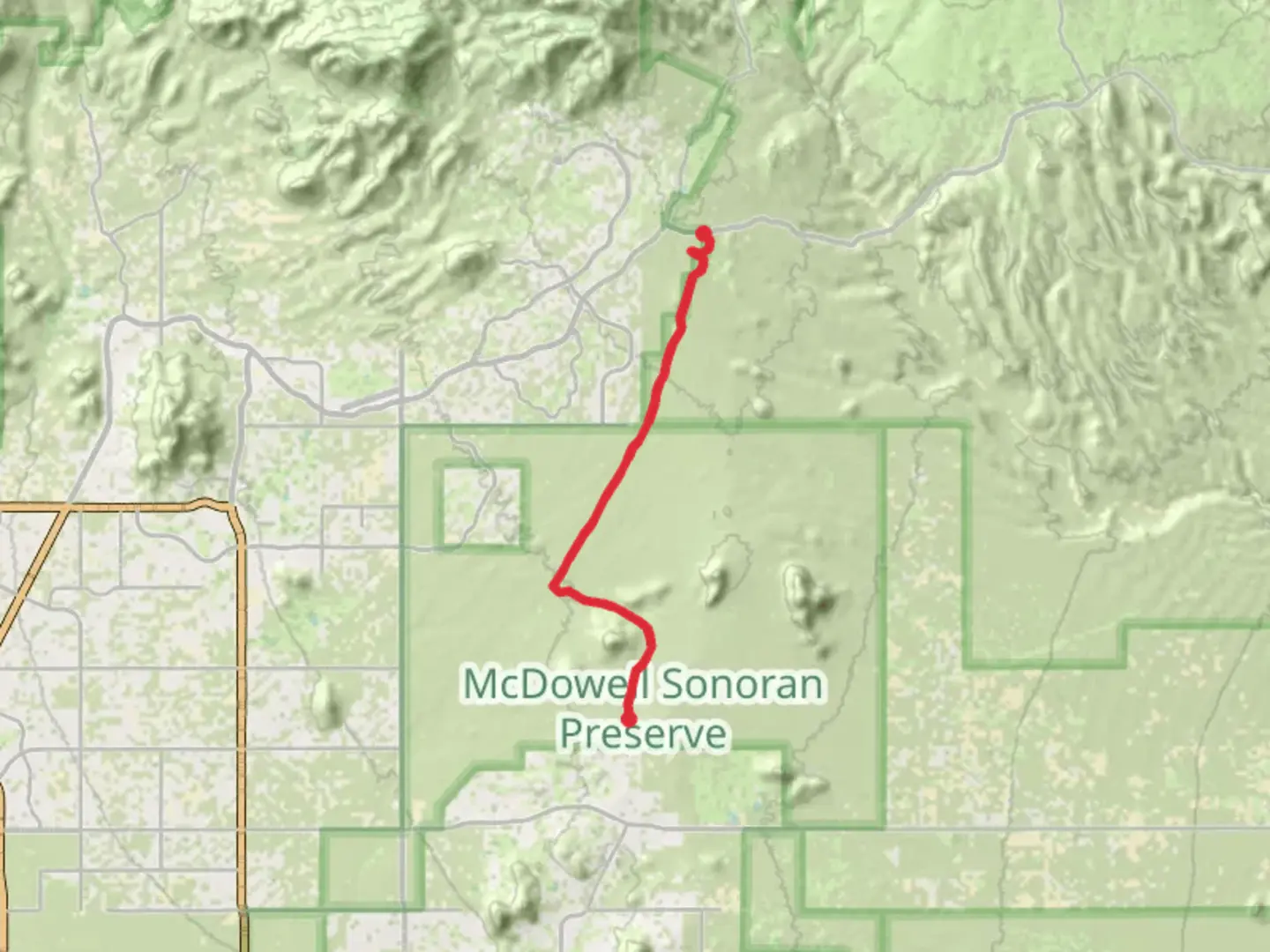 An image depicting the trail North Flagstaff Power Line Road and Brown's Ranch Road Trail and its surrounding area.