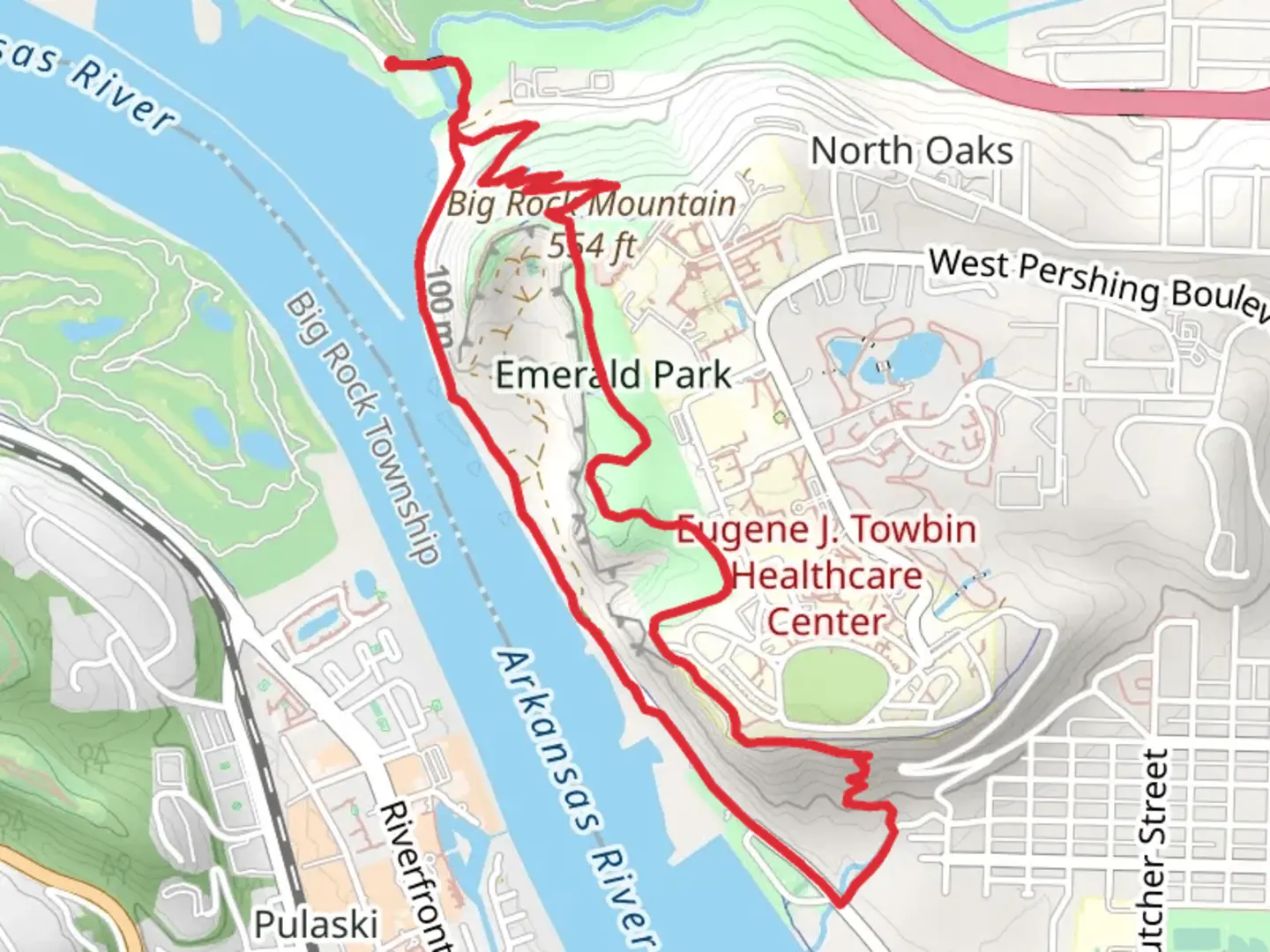 An image depicting the trail Emerald Park, Highland and Arkansas River Loop Trail and its surrounding area.
