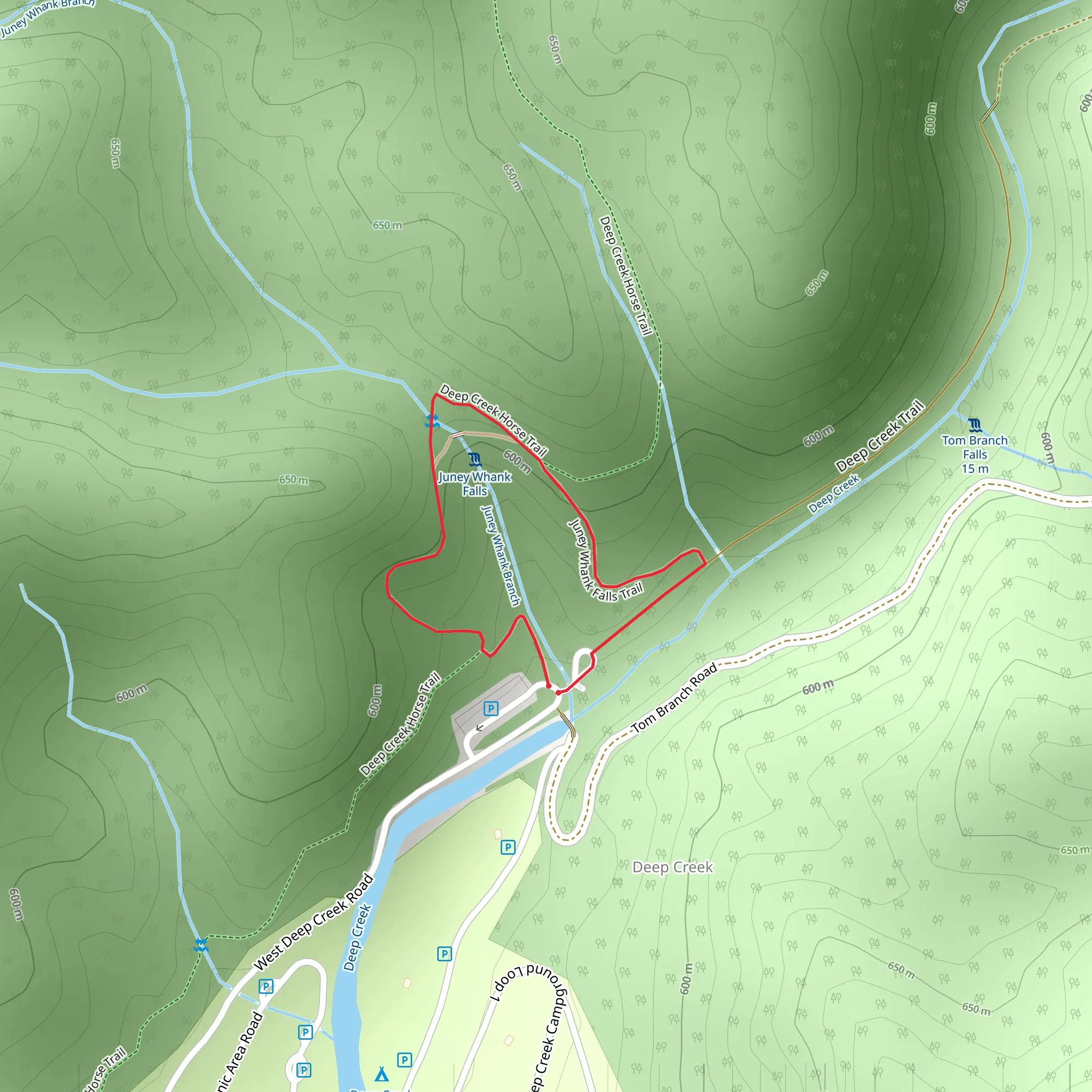 Juney Whank Falls Trail mobile static map