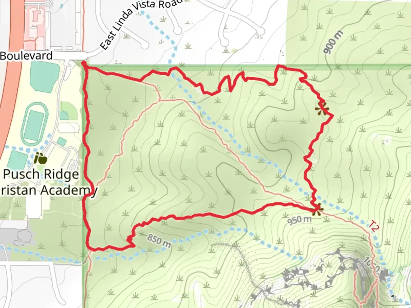 An image depicting the trail Linda Vista 49 Loop Trail and its surrounding area.