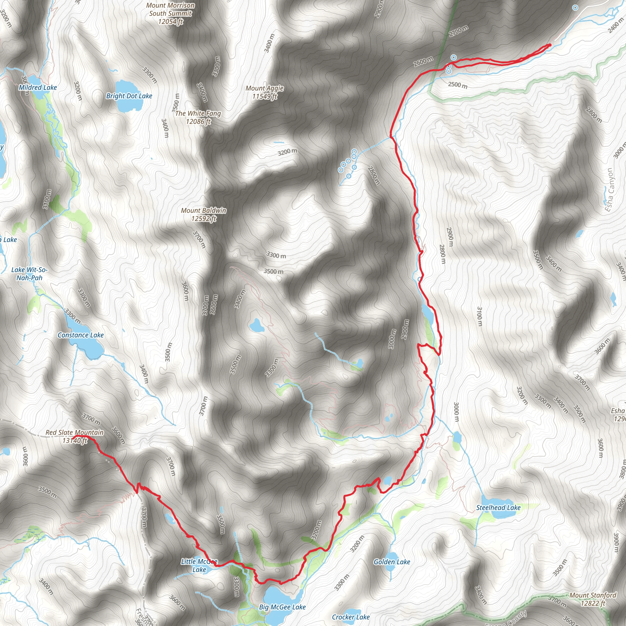 Red Slate Mountain, Little McGee Lake and McGee Pass Trail mobile static map