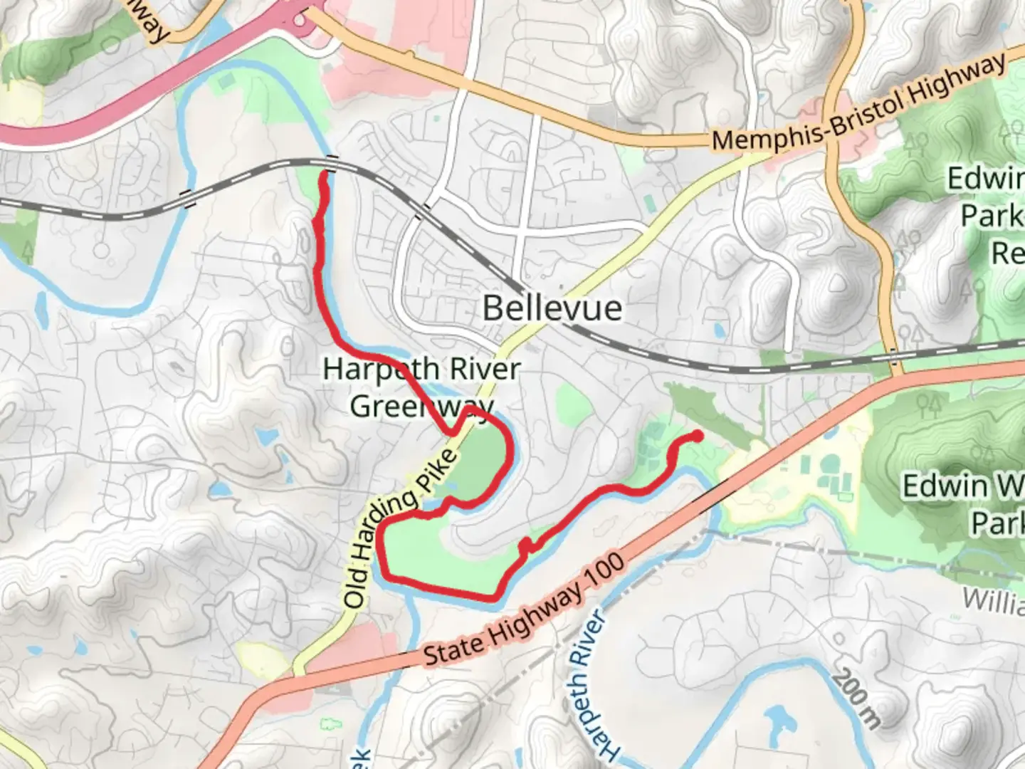 An image depicting the trail Harpeth River Greenway and its surrounding area.