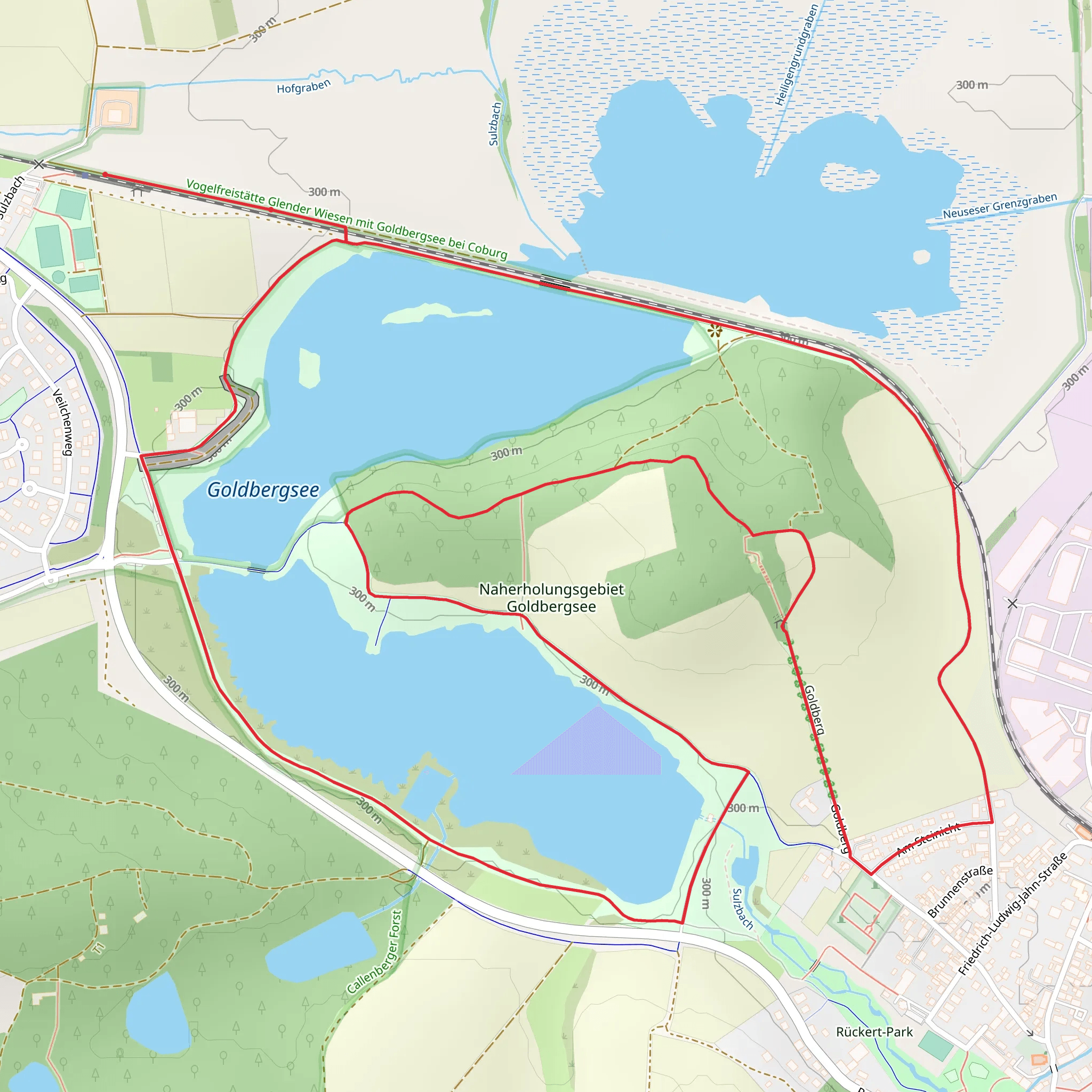 Goldbergsee via Coburger Rundwanderweg and Friedrich-Rueckert Wanderweg mobile static map