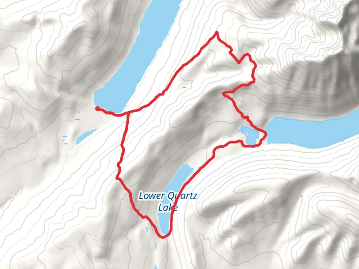 An image depicting the trail Quartz Lake Bowman Lake Loop and its surrounding area.