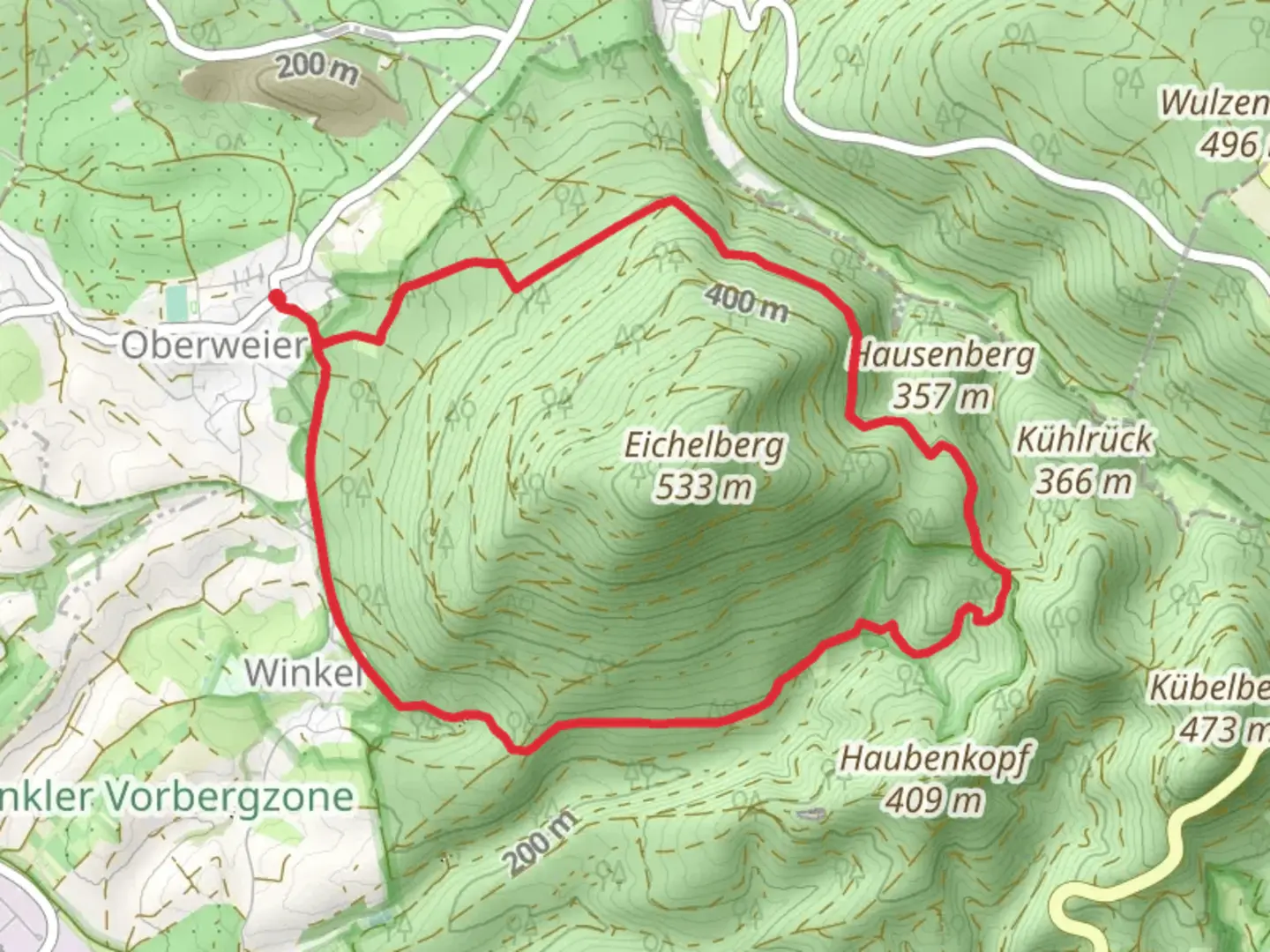 An image depicting the trail Eichelberg Loop and its surrounding area.