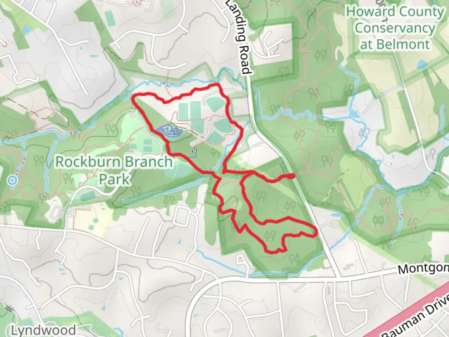 An image depicting the trail Rockburn, Pain Cave and Nu Loop Trail and its surrounding area.