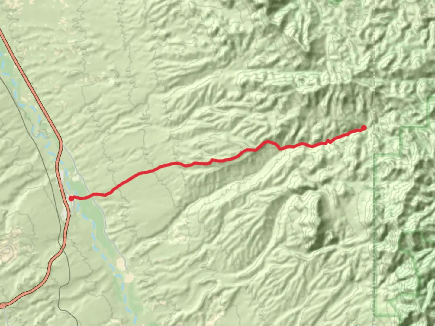 An image depicting the trail Copper Creek Road and its surrounding area.