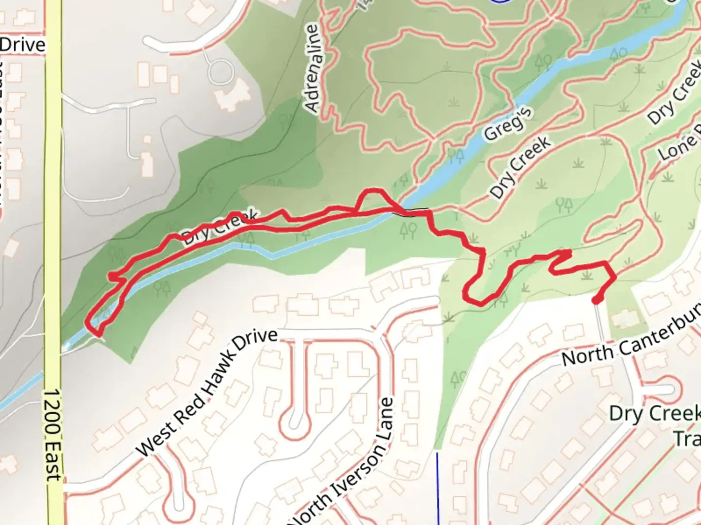 An image depicting the trail Dry Creek and Knight Rider Loop and its surrounding area.