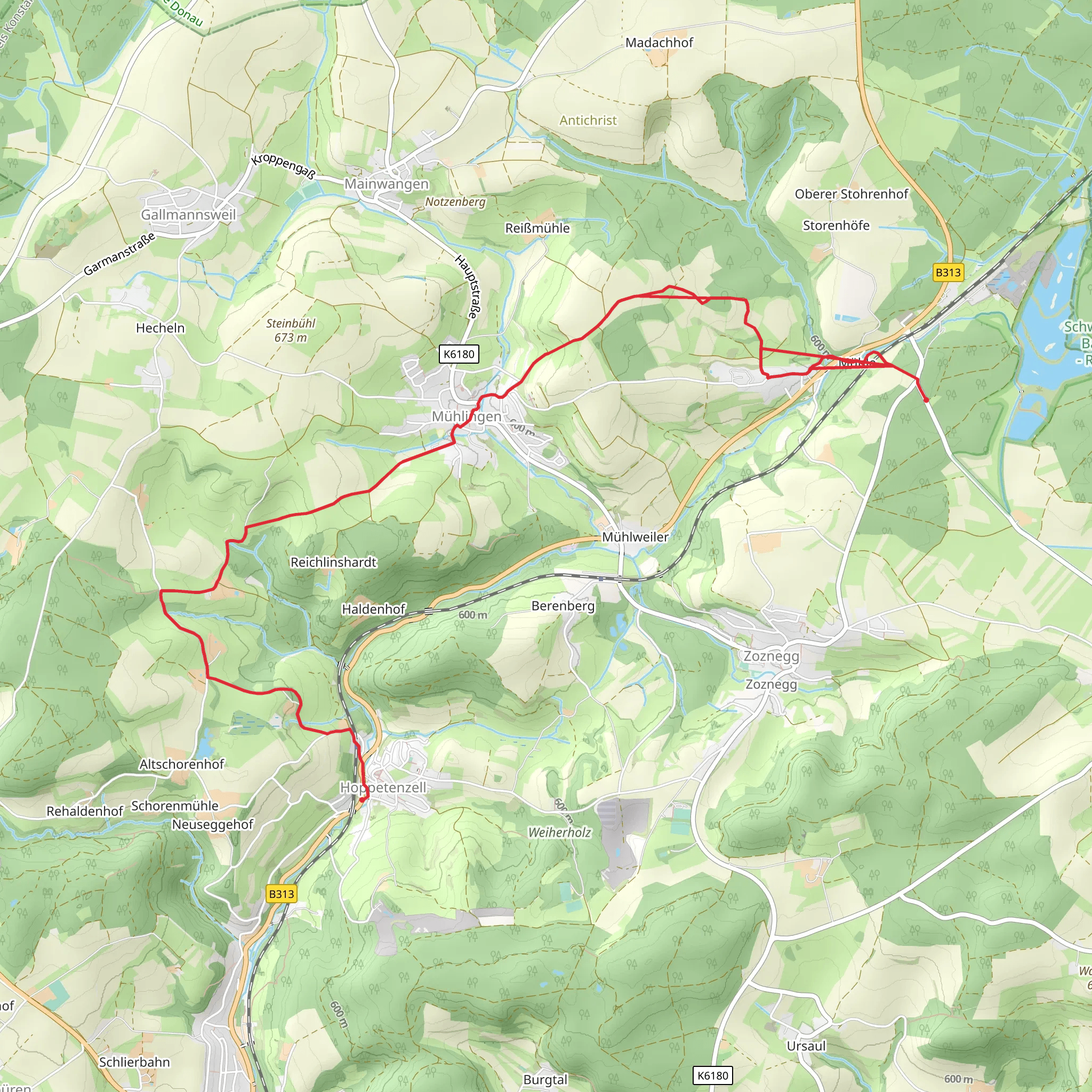 Muehle to Hoppetenzell via Gelbe Raute Muehlingen mobile static map