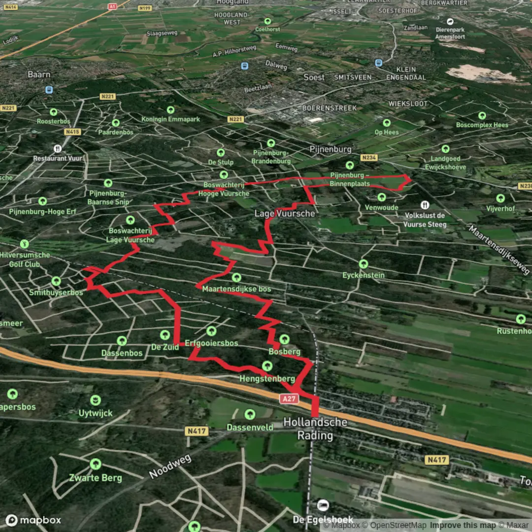 An image depicting the trail Erfgooriers Route and Kasteeltuin Loop and its surrounding area.