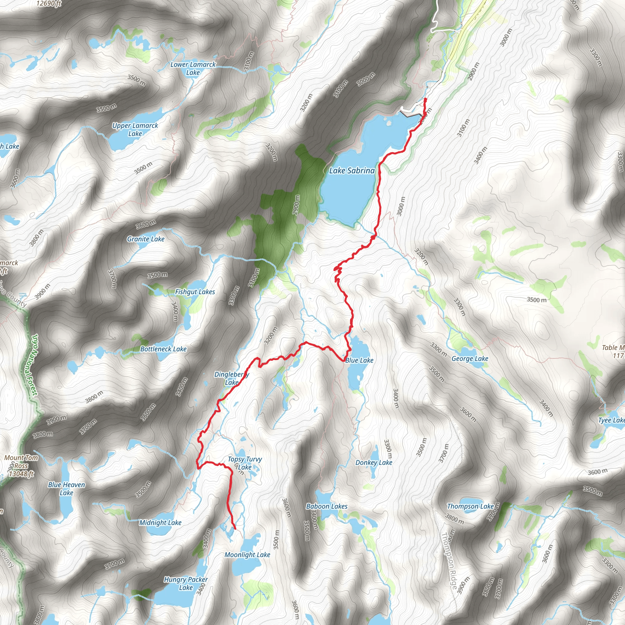 Moonlight Lake via Sabrina Basin Trail mobile static map