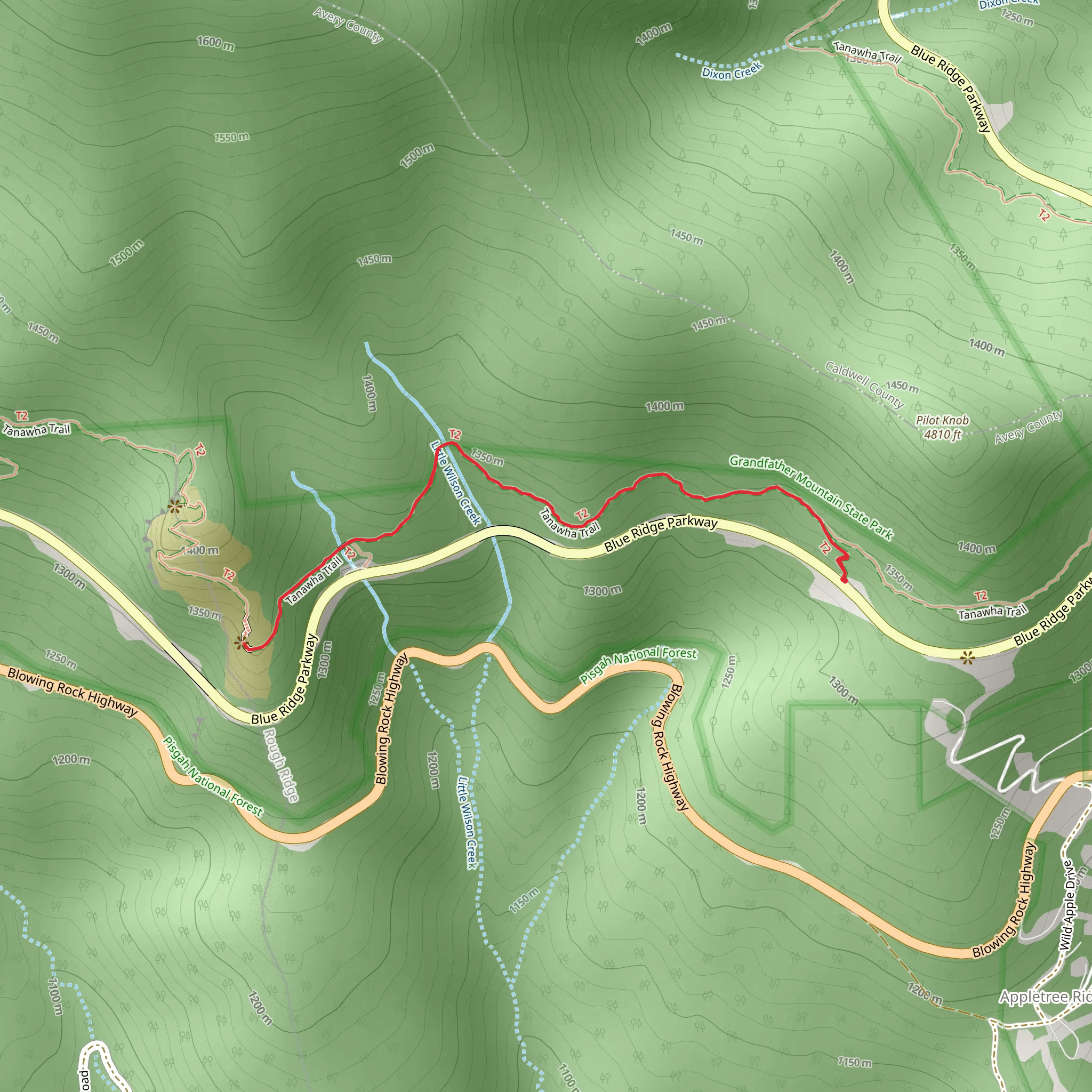 Little Wilson Creek via Tanawha Trail mobile static map