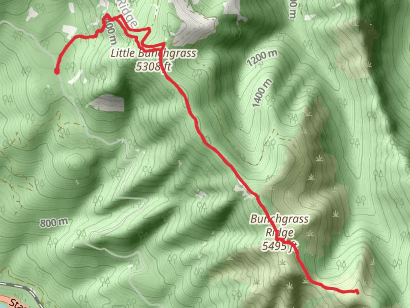 An image depicting the trail Bunchgrass Ridge via Eugene to Crest Trail and its surrounding area.