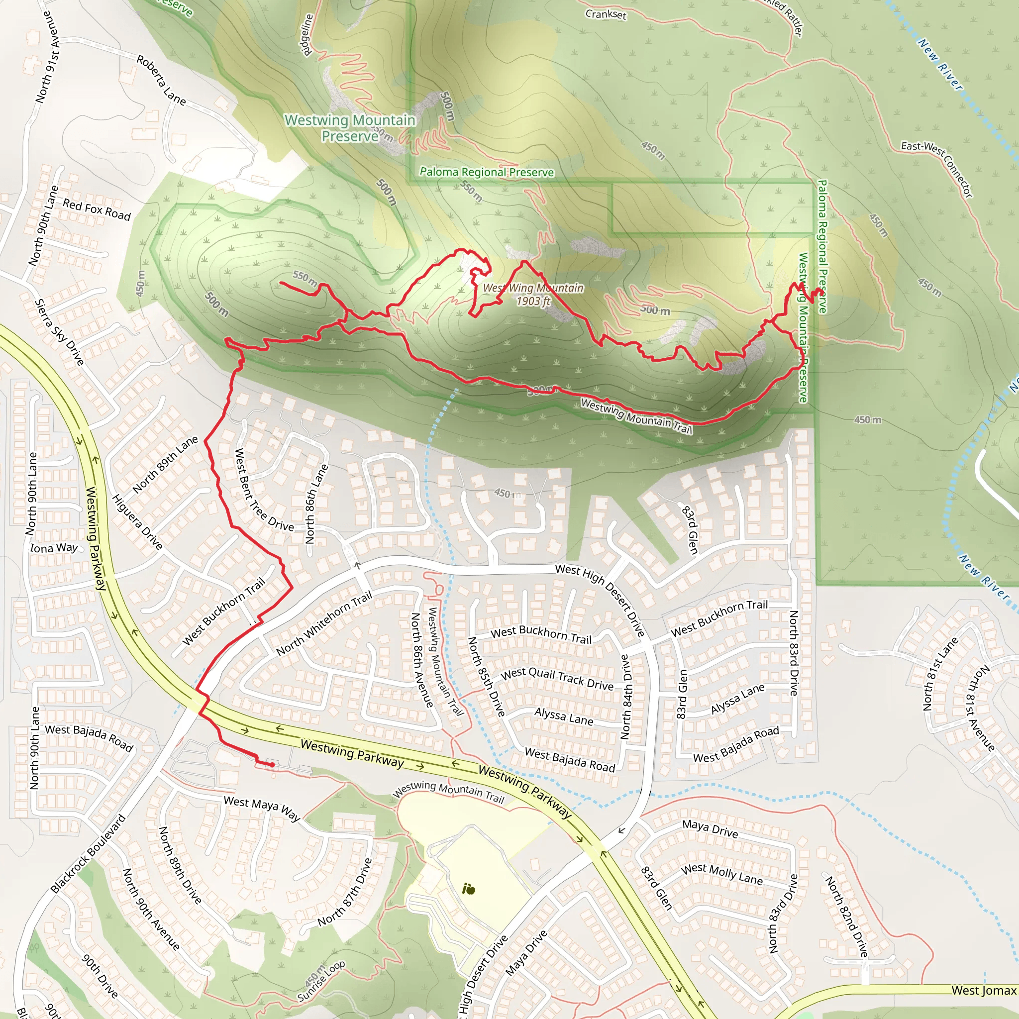 Westwing Mountain Trail mobile static map