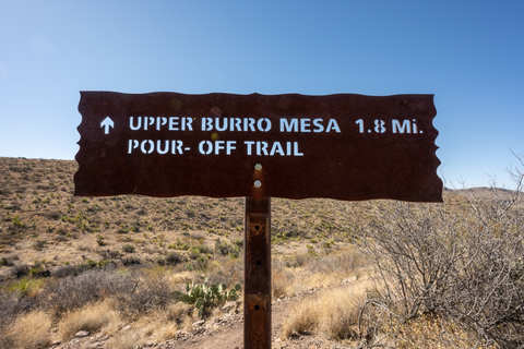 An image depicting the trail Upper Burro Mesa Pour-off Trail and its surrounding area.