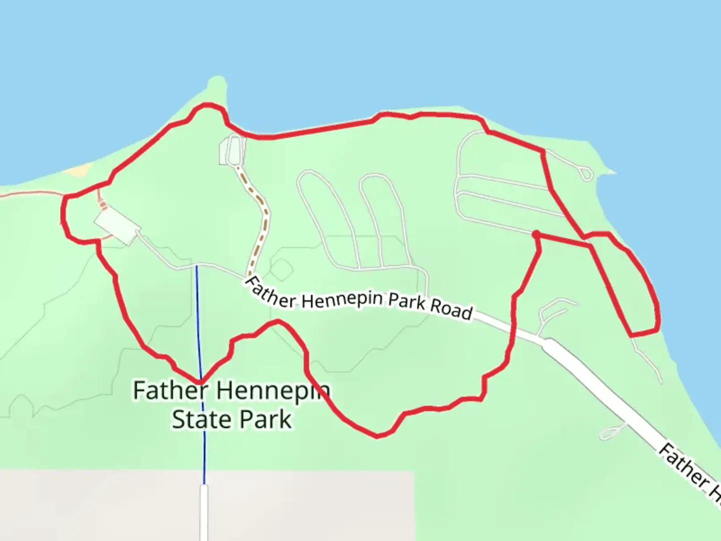 An image depicting the trail Father Hennepin State Park Loop and its surrounding area.