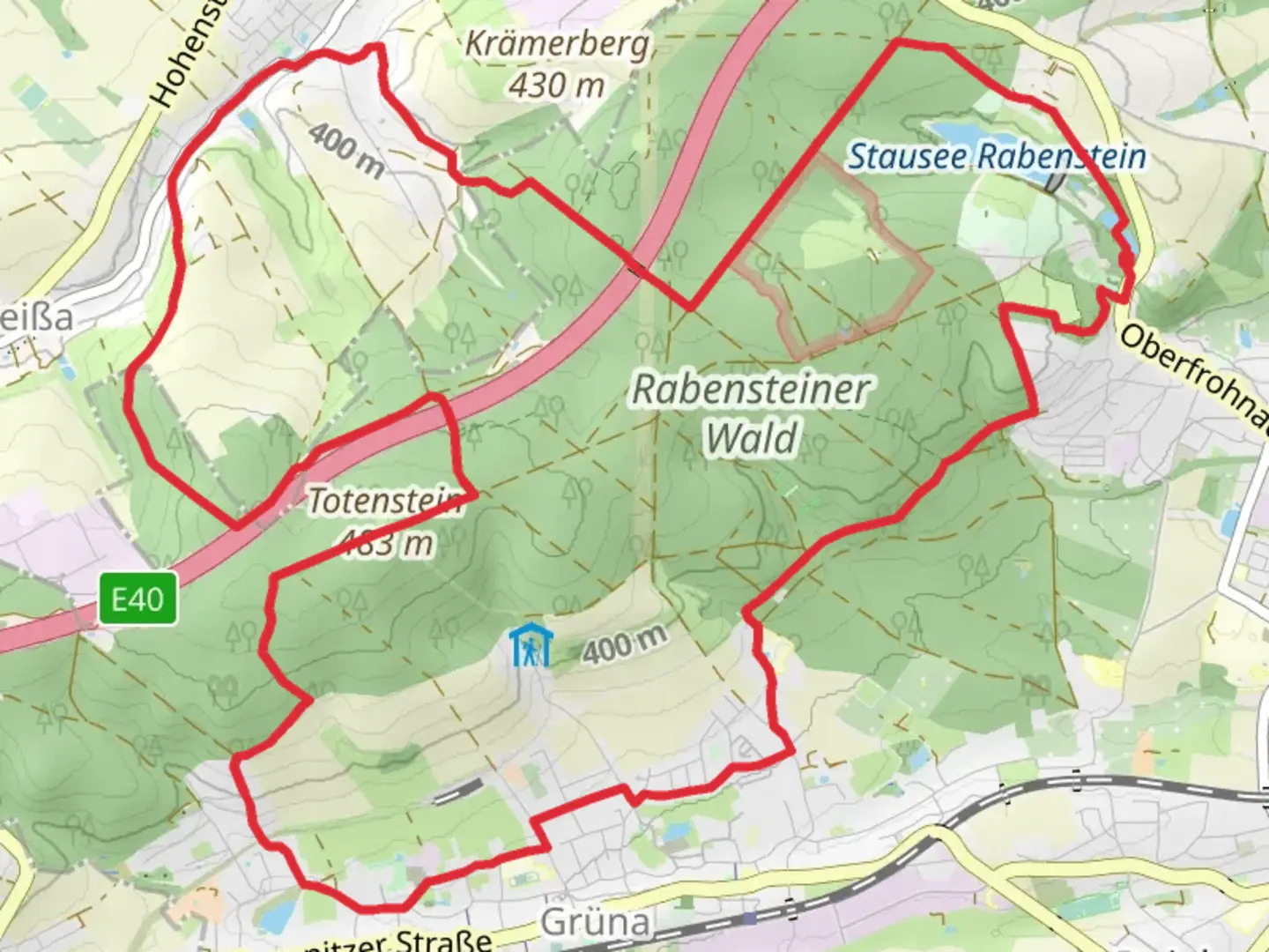 An image depicting the trail Rabensteiner Wald Loop via Stausee Rabenstein and its surrounding area.