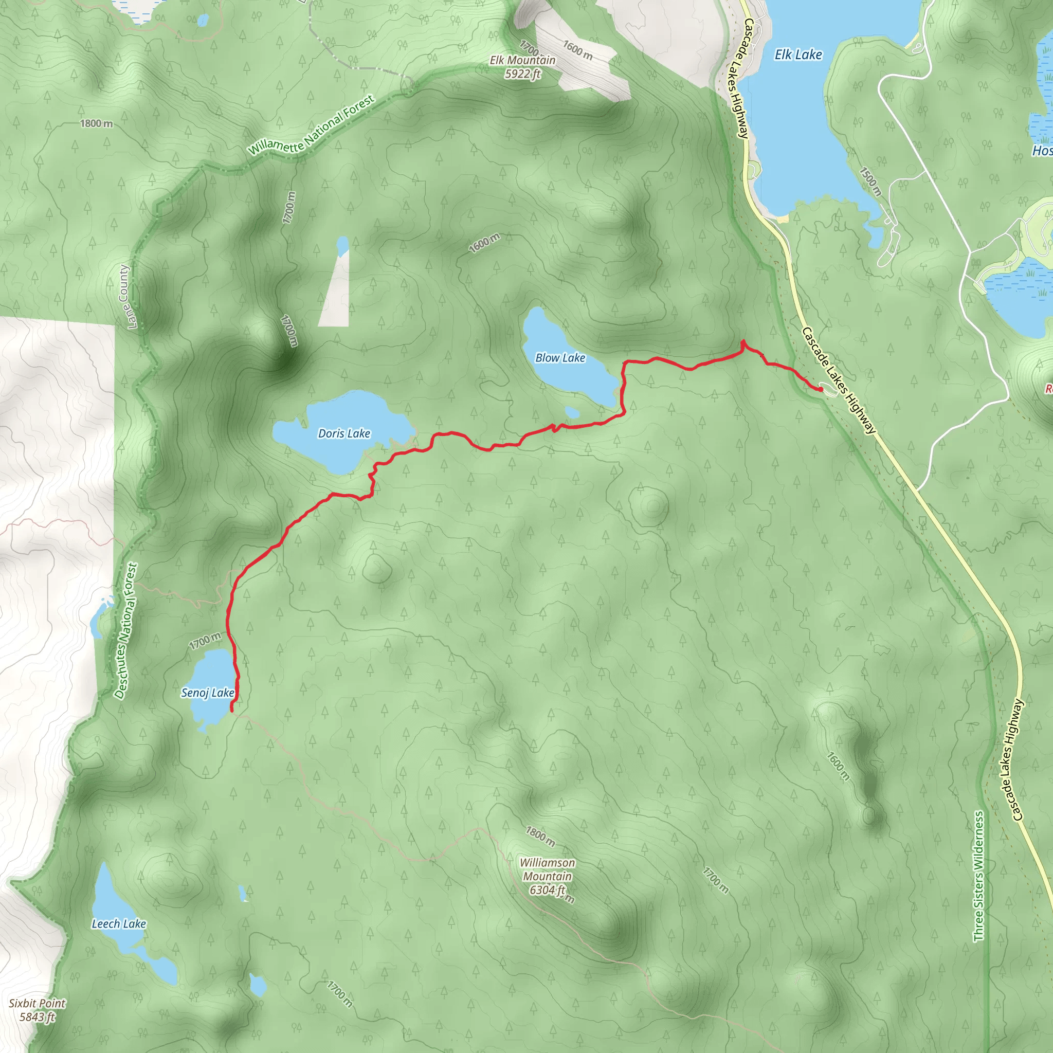 Blow Lake, Doris Lake and Senoj Lake via Six Lakes Trail mobile static map