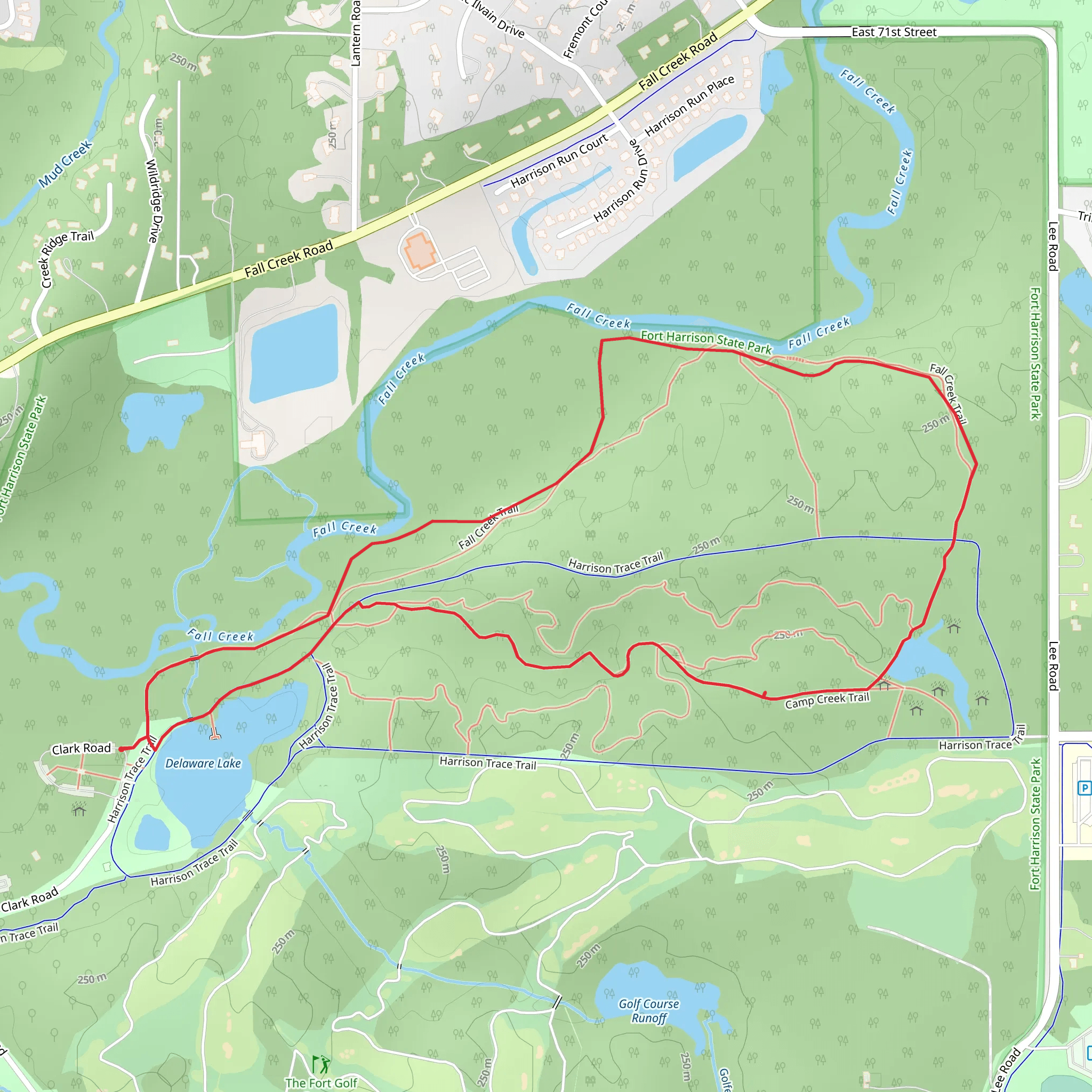 Fall CReek Trail and Camp Creek Trail Loop via Delaware Lake mobile static map